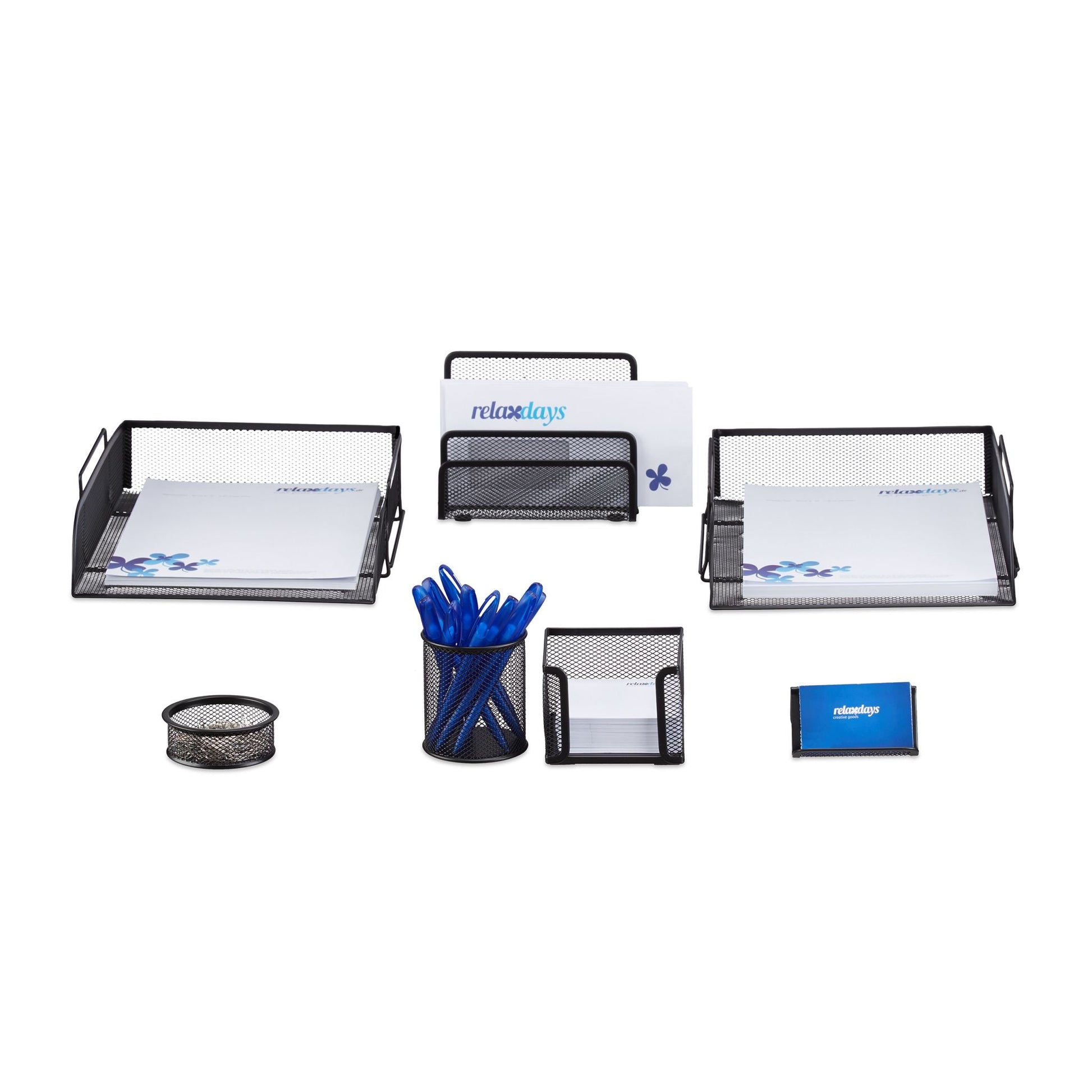 Schreibtisch Organizer-Set, 7-teilig Schwarz von Relaxdays