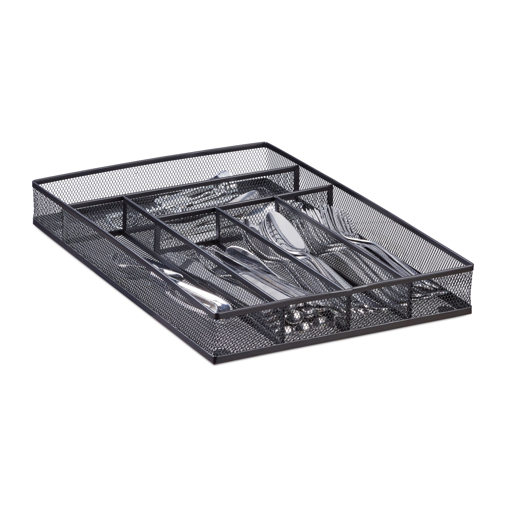 Besteckkasten MetallgeflechtL Schwarz von Relaxdays