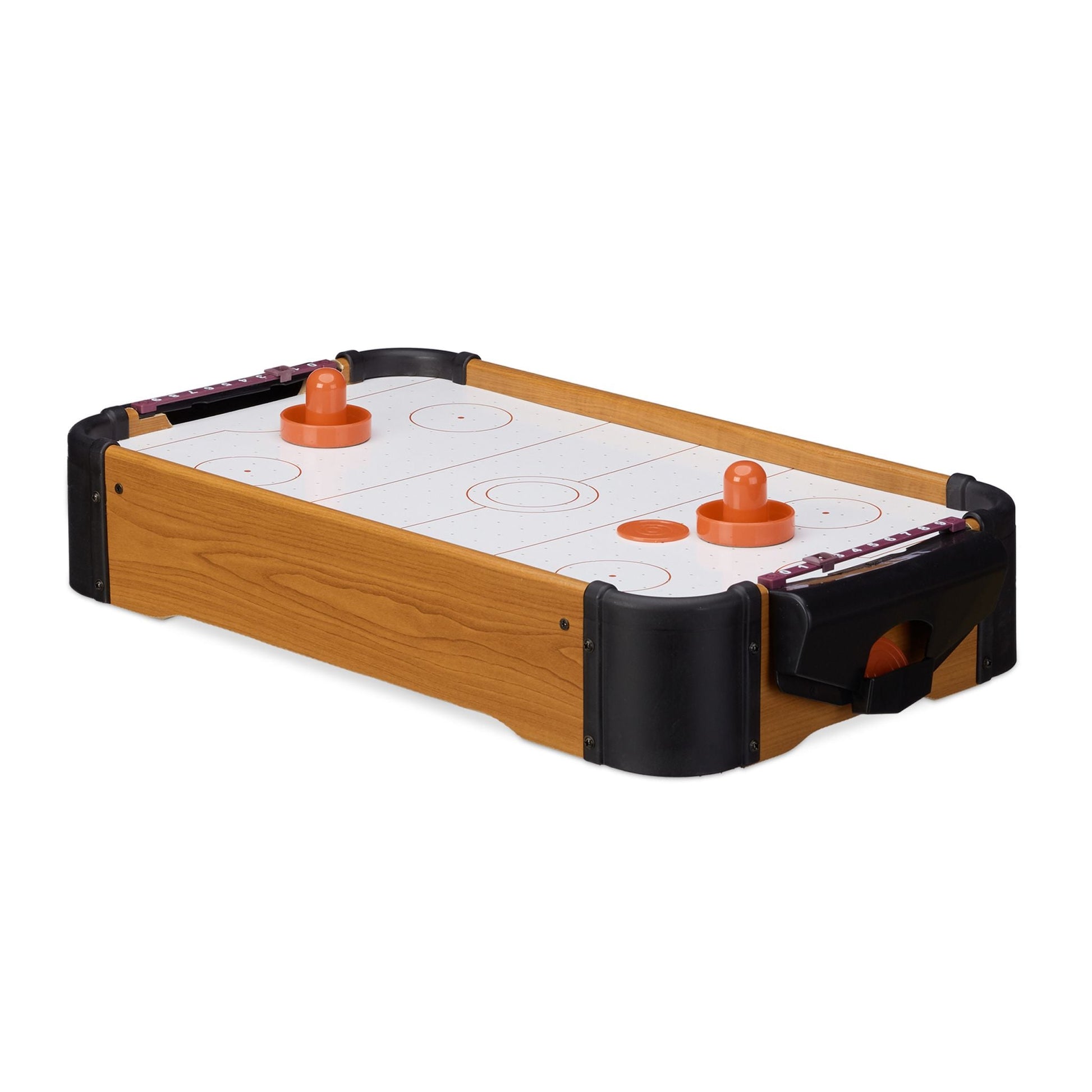 Airhockey Tischspiel Weiss-Hellbraun-Schwarz von Relaxdays