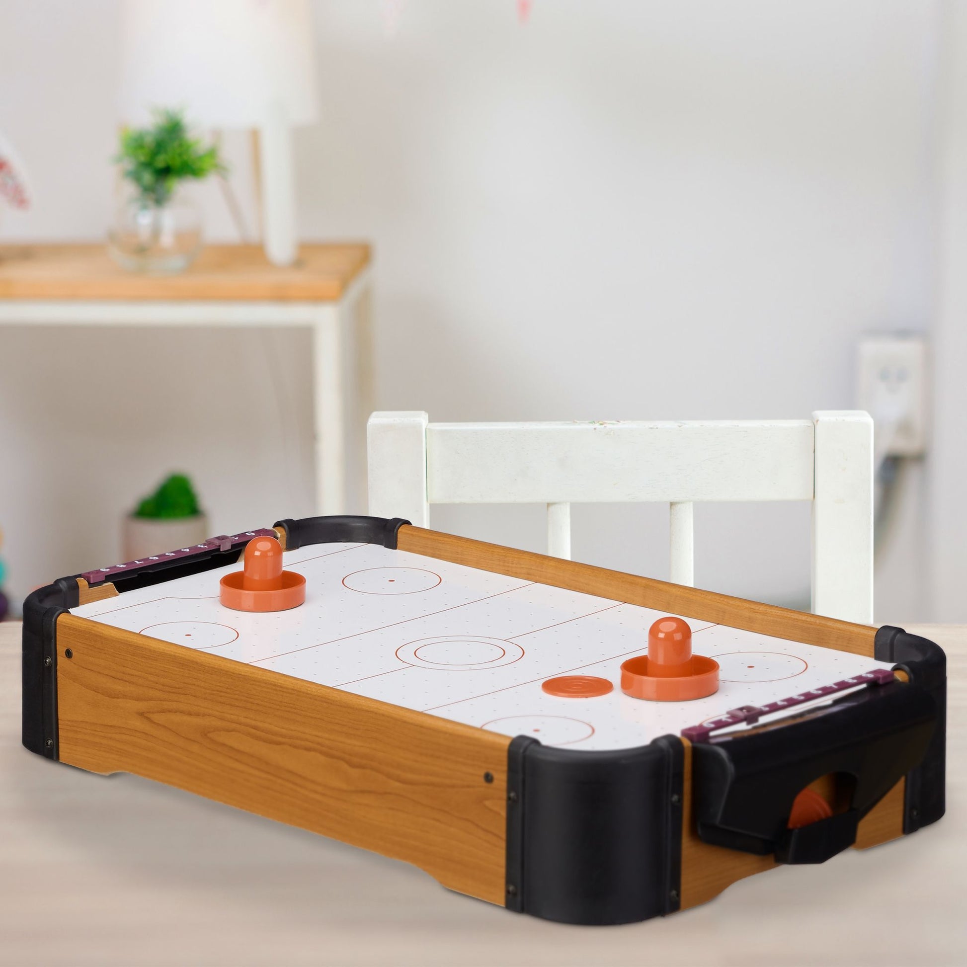Airhockey Tischspiel Weiss-Hellbraun-Schwarz von Relaxdays