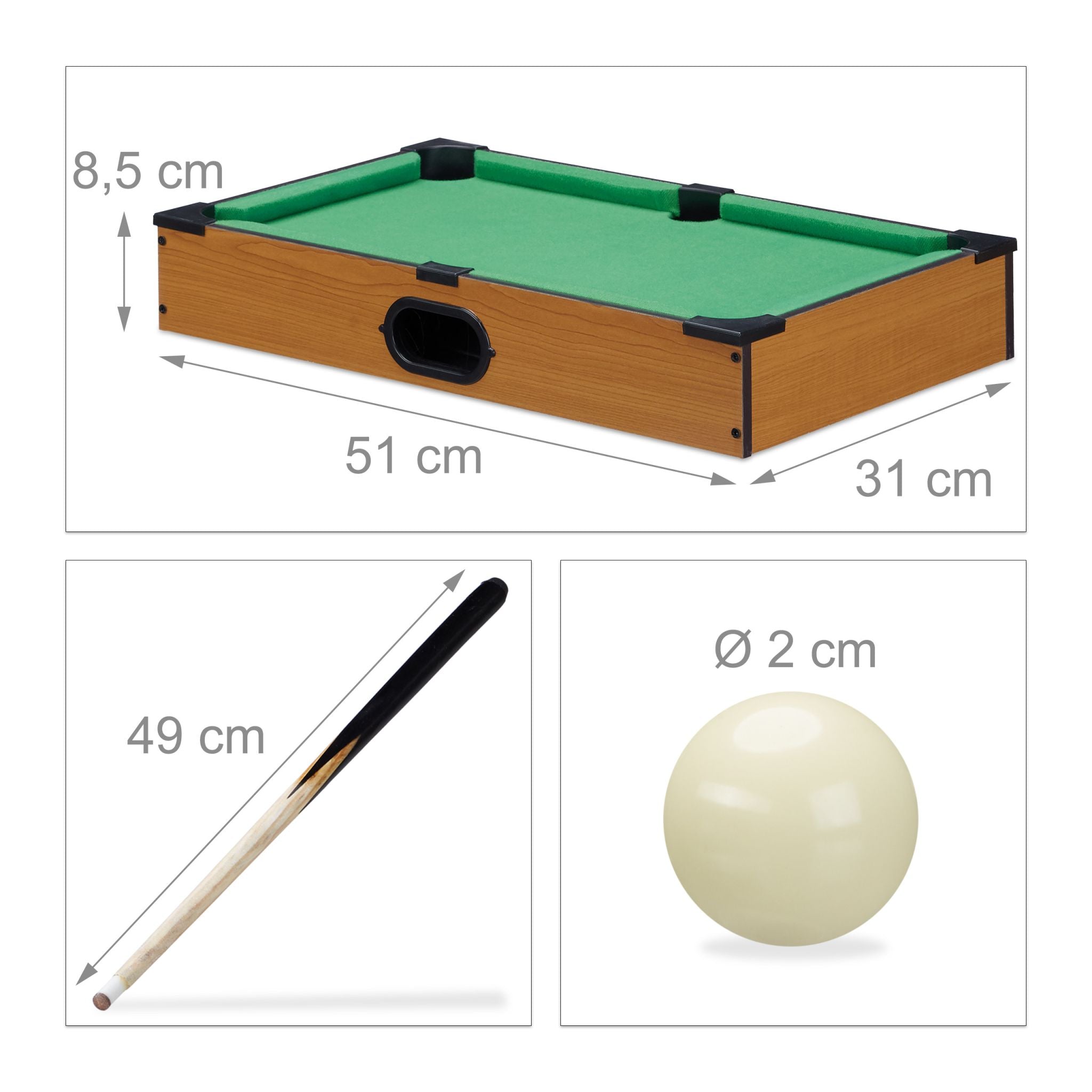 Tischbillard Dunkelgrün-Hellbraun-Schwarz von Relaxdays