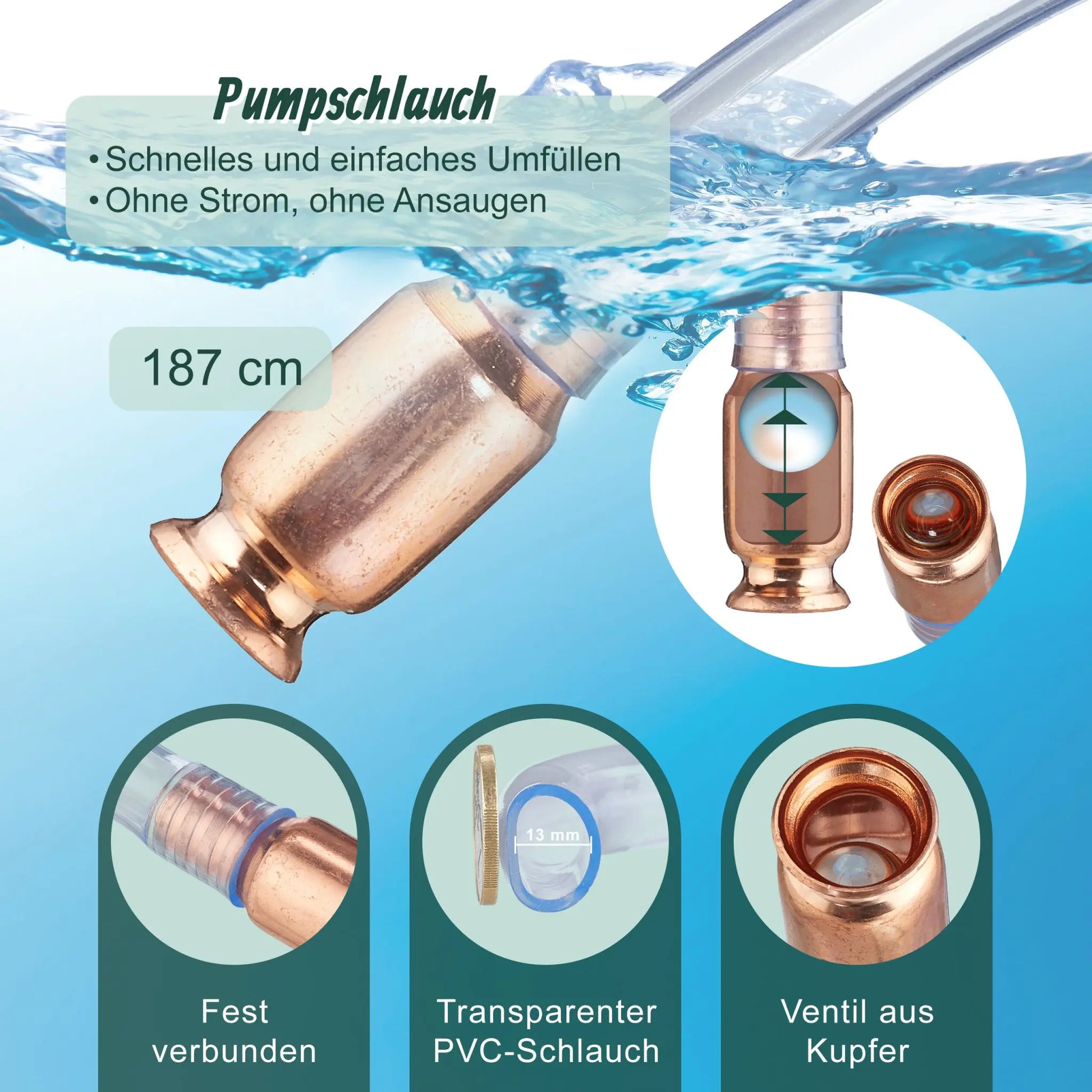 Pumpschlauch zum Umfüllen 187cm Kupfer-Transparent von Relaxdays