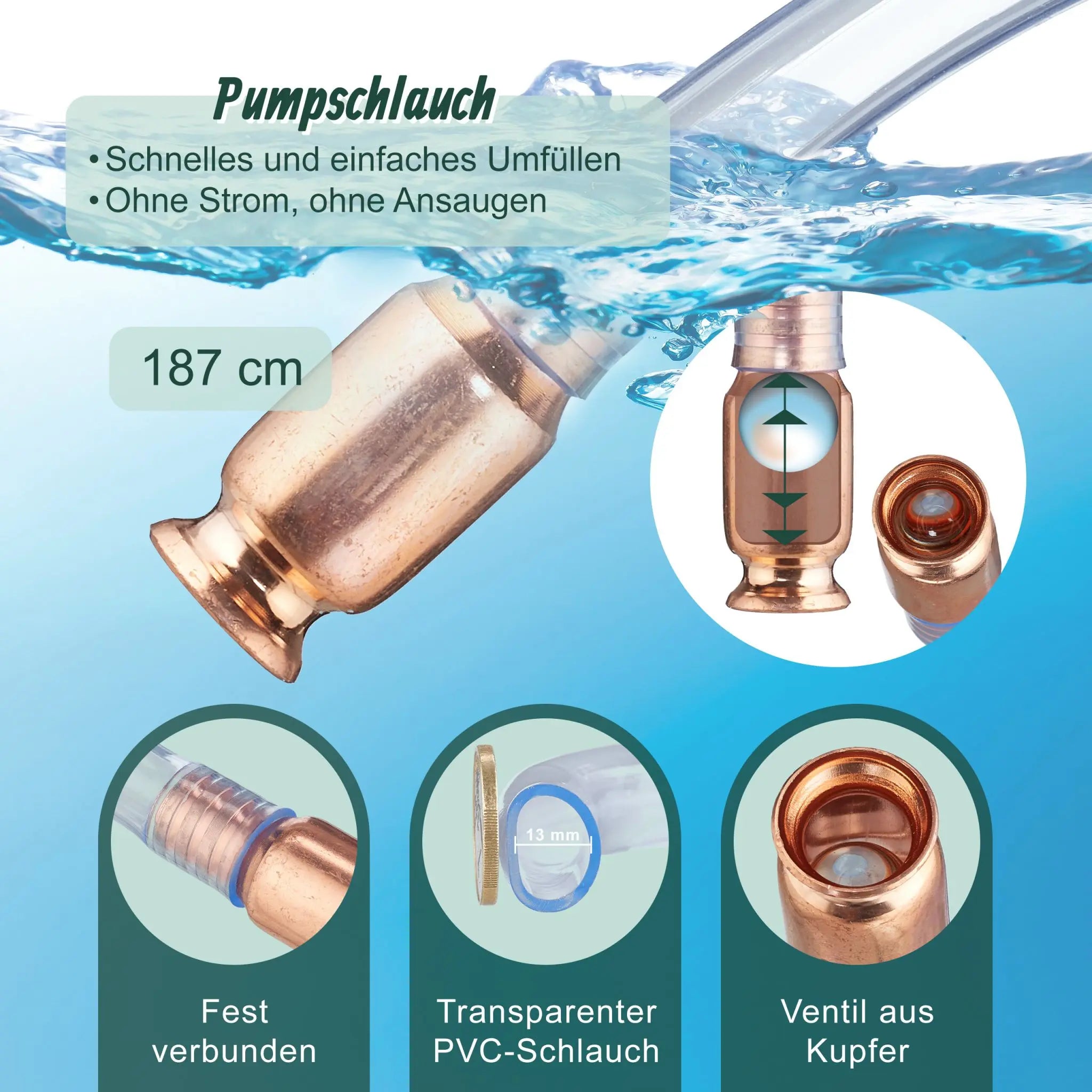 Pumpschlauch zum Umfüllen 187cm Kupfer-Transparent von Relaxdays