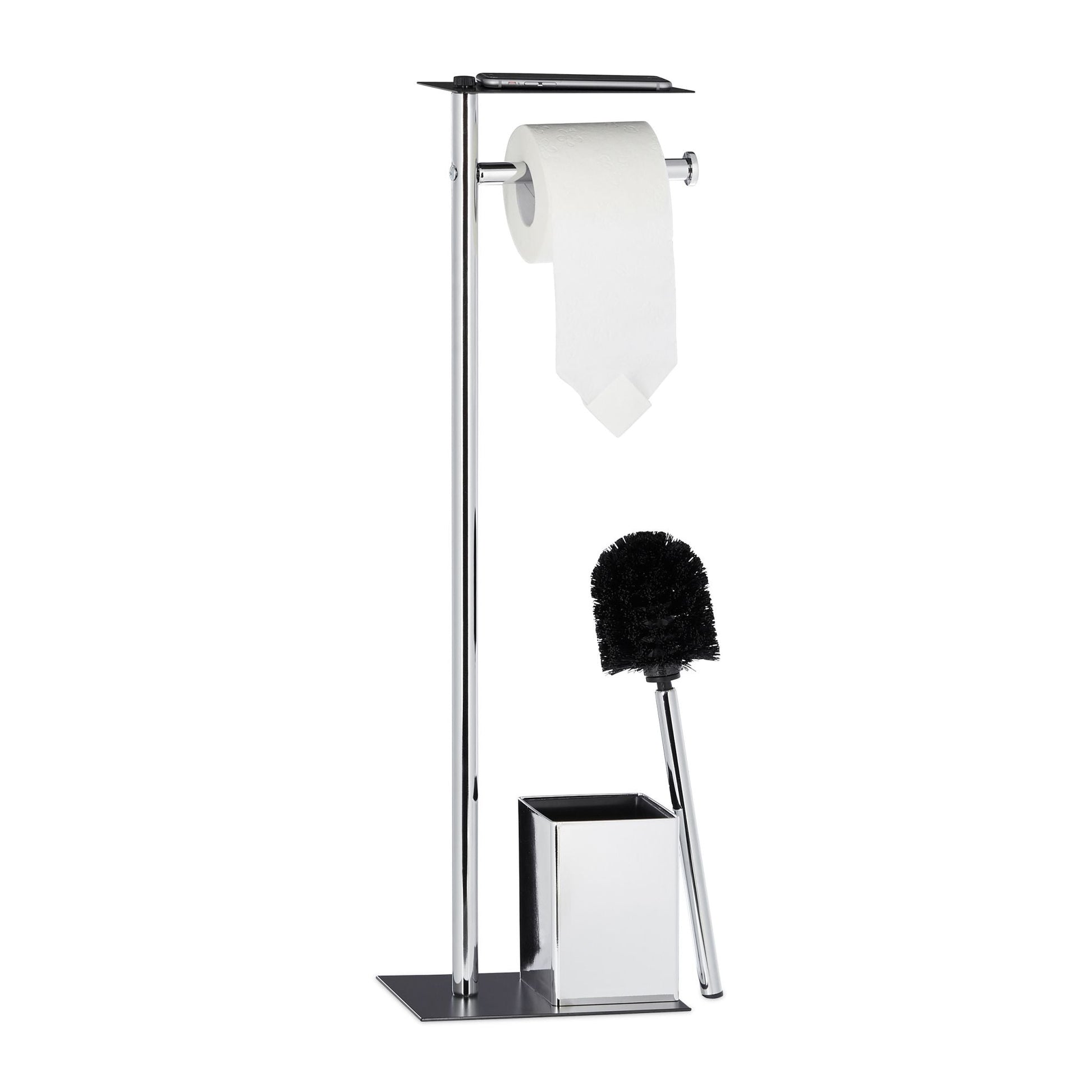 WC Garnitur mit Ablage Schwarz-Silber von Relaxdays