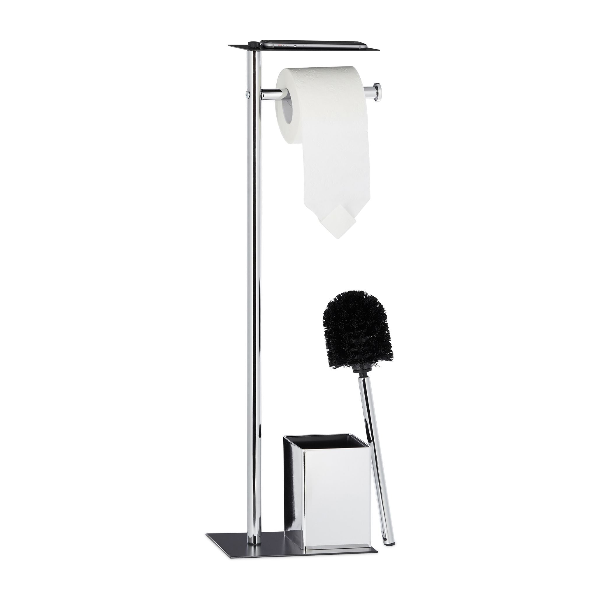 WC Garnitur mit Ablage Schwarz-Silber von Relaxdays