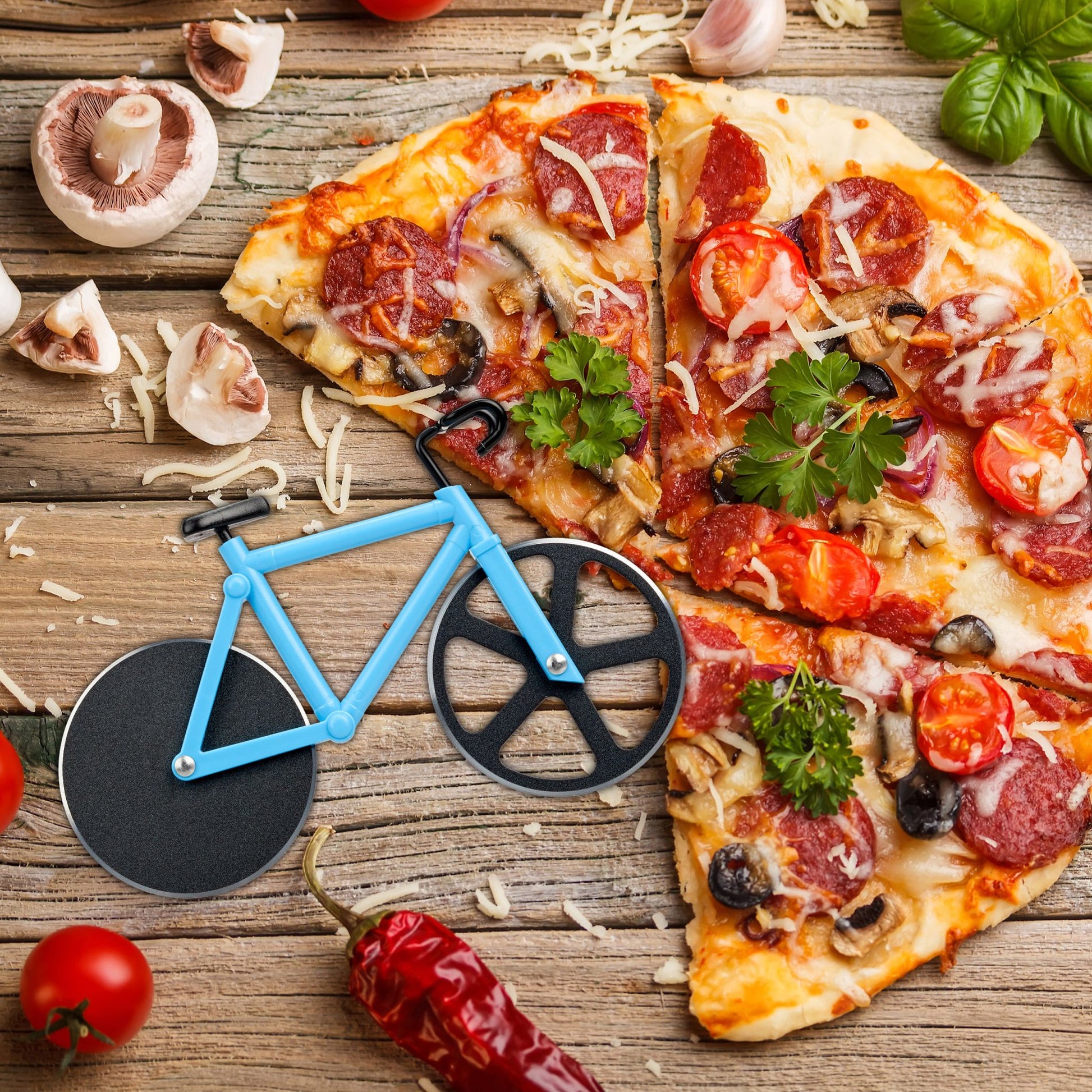Fahrrad Pizzaschneider Blau-Schwarz von Relaxdays