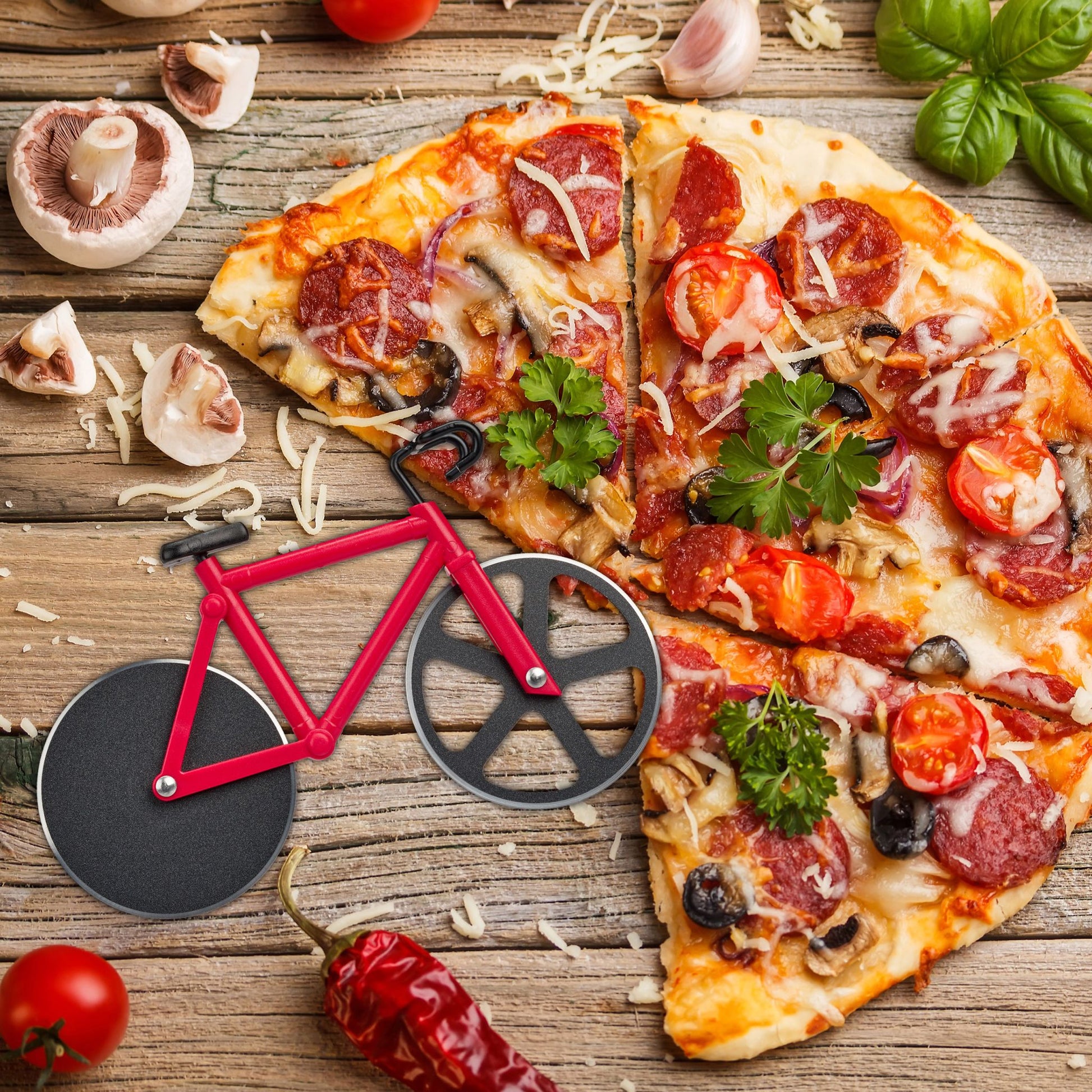 Fahrrad Pizzaschneider Rot-Schwarz von Relaxdays