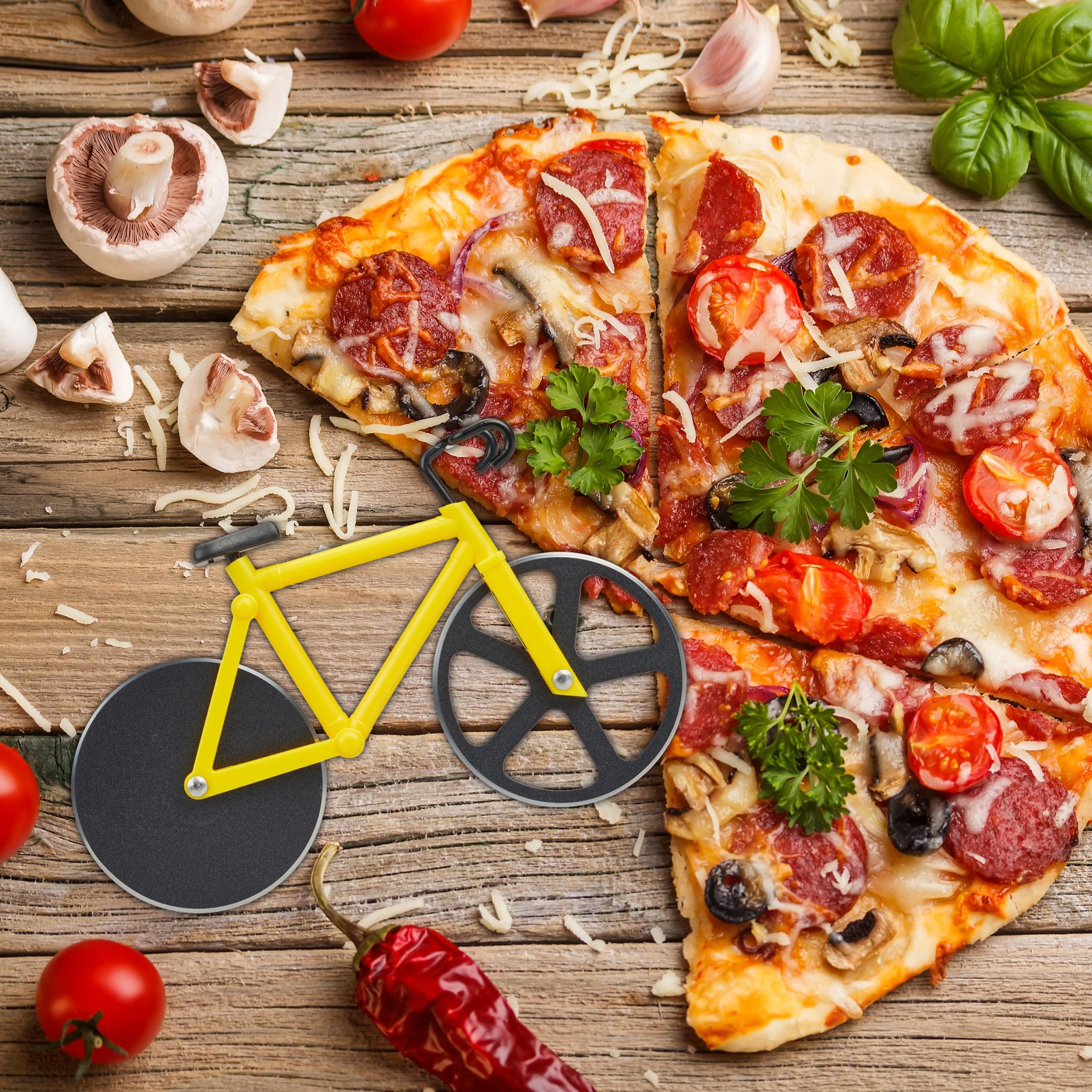 Fahrrad Pizzaschneider Gelb-Schwarz von Relaxdays