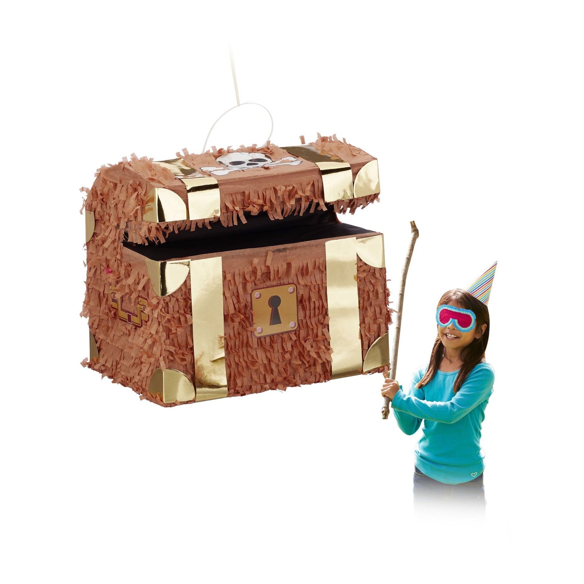 Pinata Schatzkiste Weiss-Braun-Gold von Relaxdays