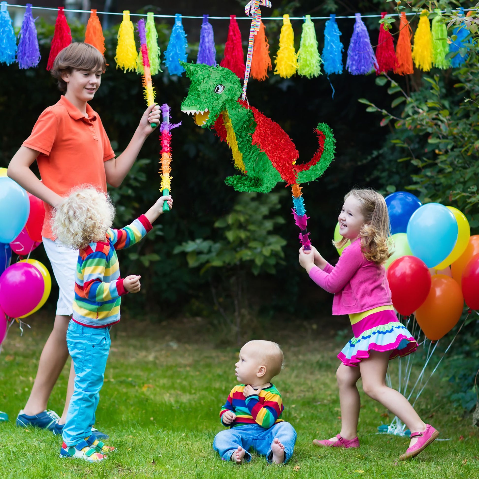 Pinata Drache Gelb-Grün-Rot von Relaxdays
