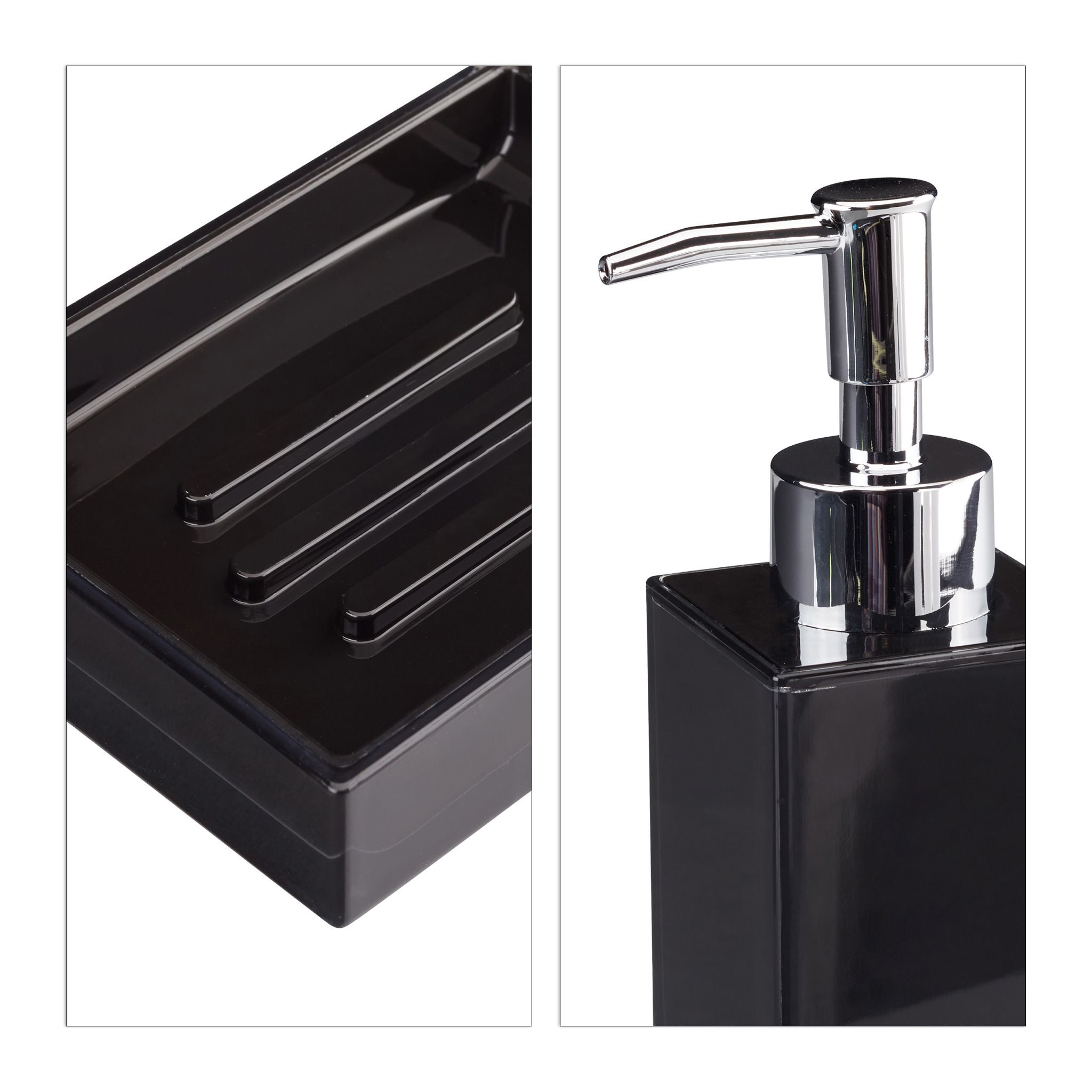 Badaccessoires Set 4-teilig Schwarz-Silber-Transparent von Relaxdays