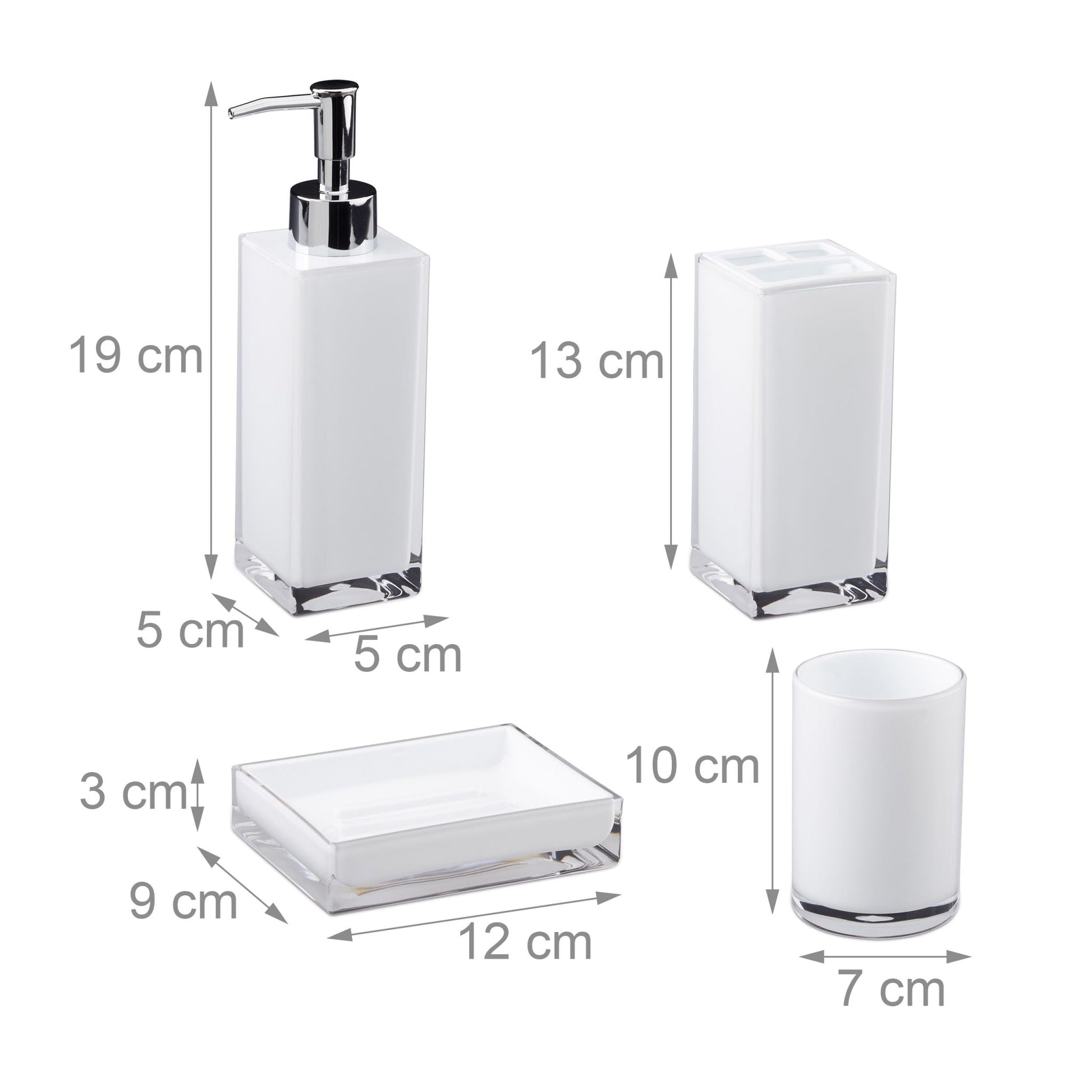 Badaccessoires Set 4-teilig Weiss-Silber-Transparent von Relaxdays