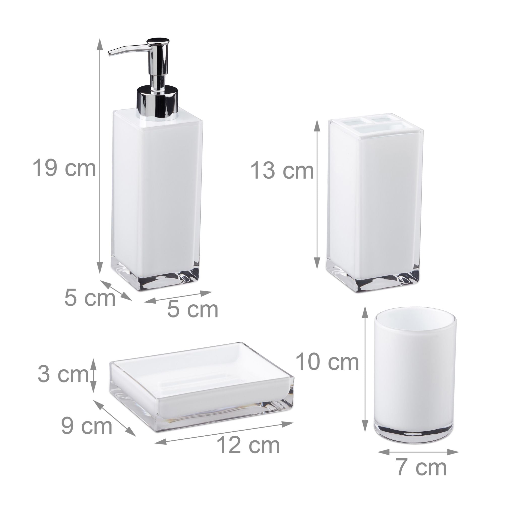 Badaccessoires Set 4-teilig Weiss-Silber-Transparent von Relaxdays