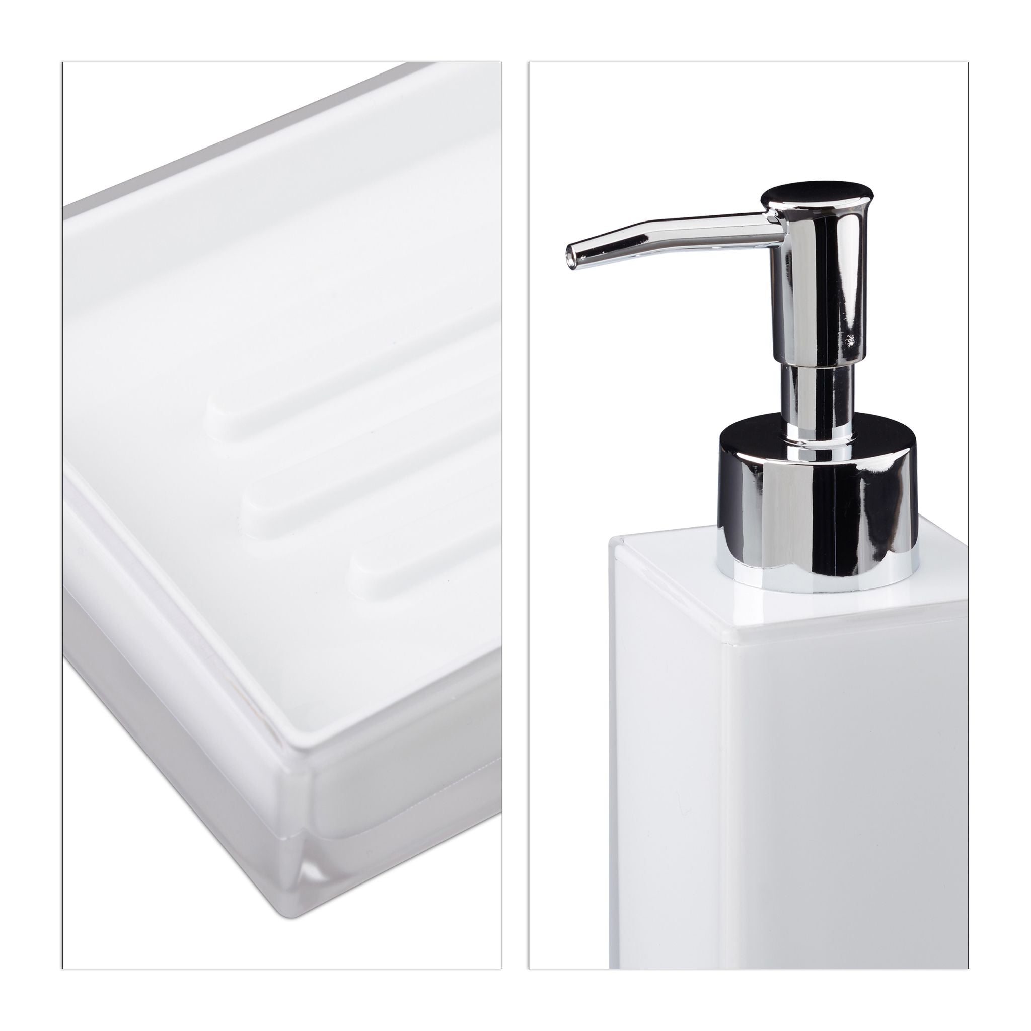 Badaccessoires Set 4-teilig Weiss-Silber-Transparent von Relaxdays