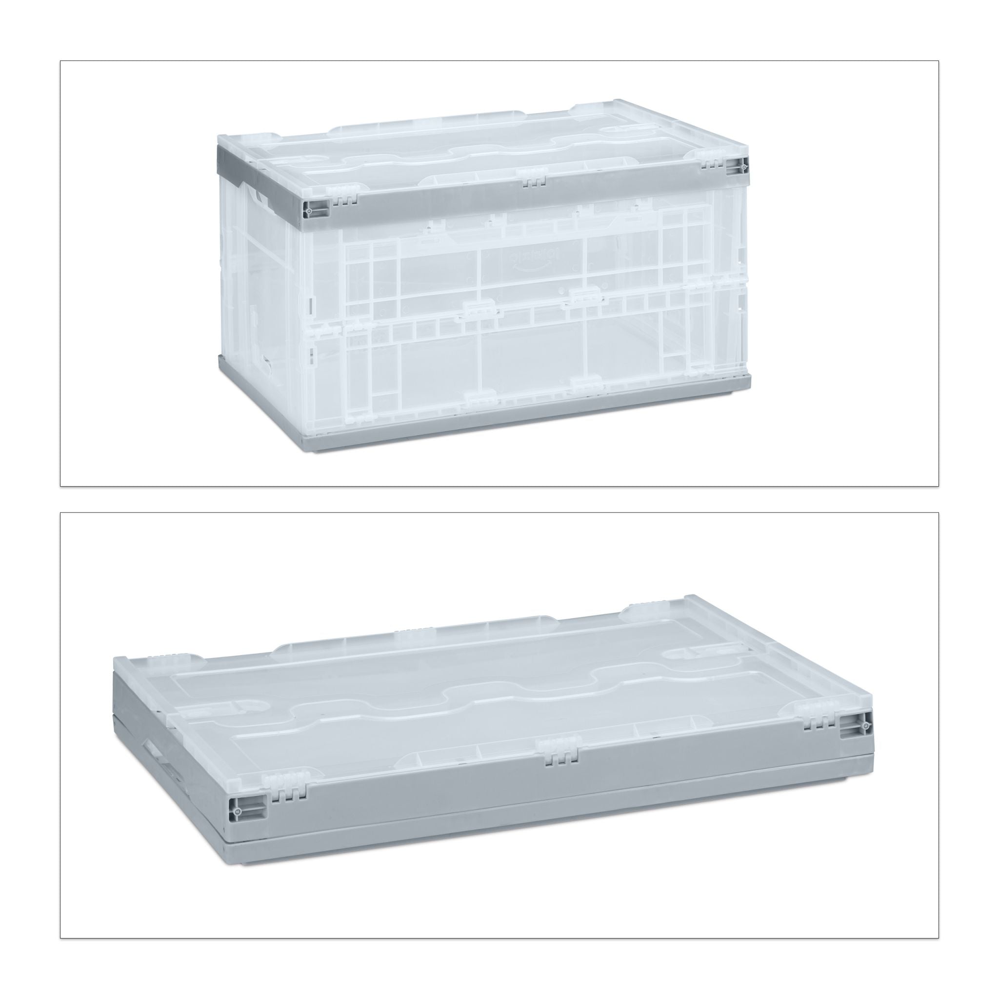 Transportbox mit Deckel Transparent-Grau von Relaxdays