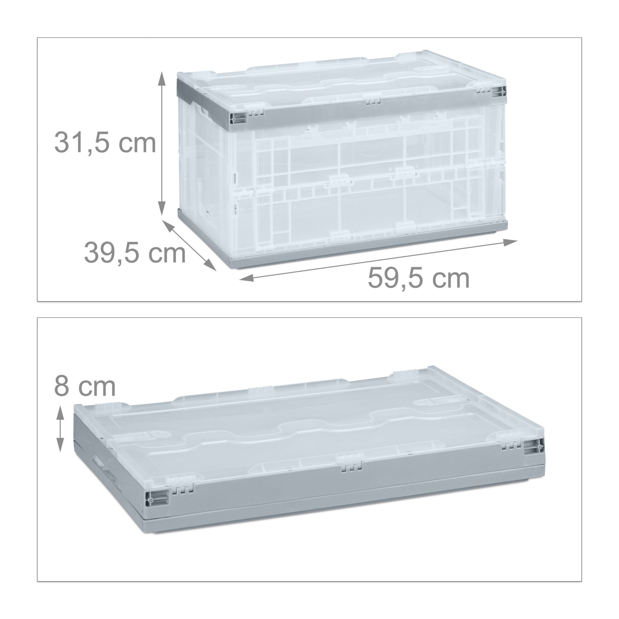 Transportbox mit Deckel Transparent-Grau von Relaxdays