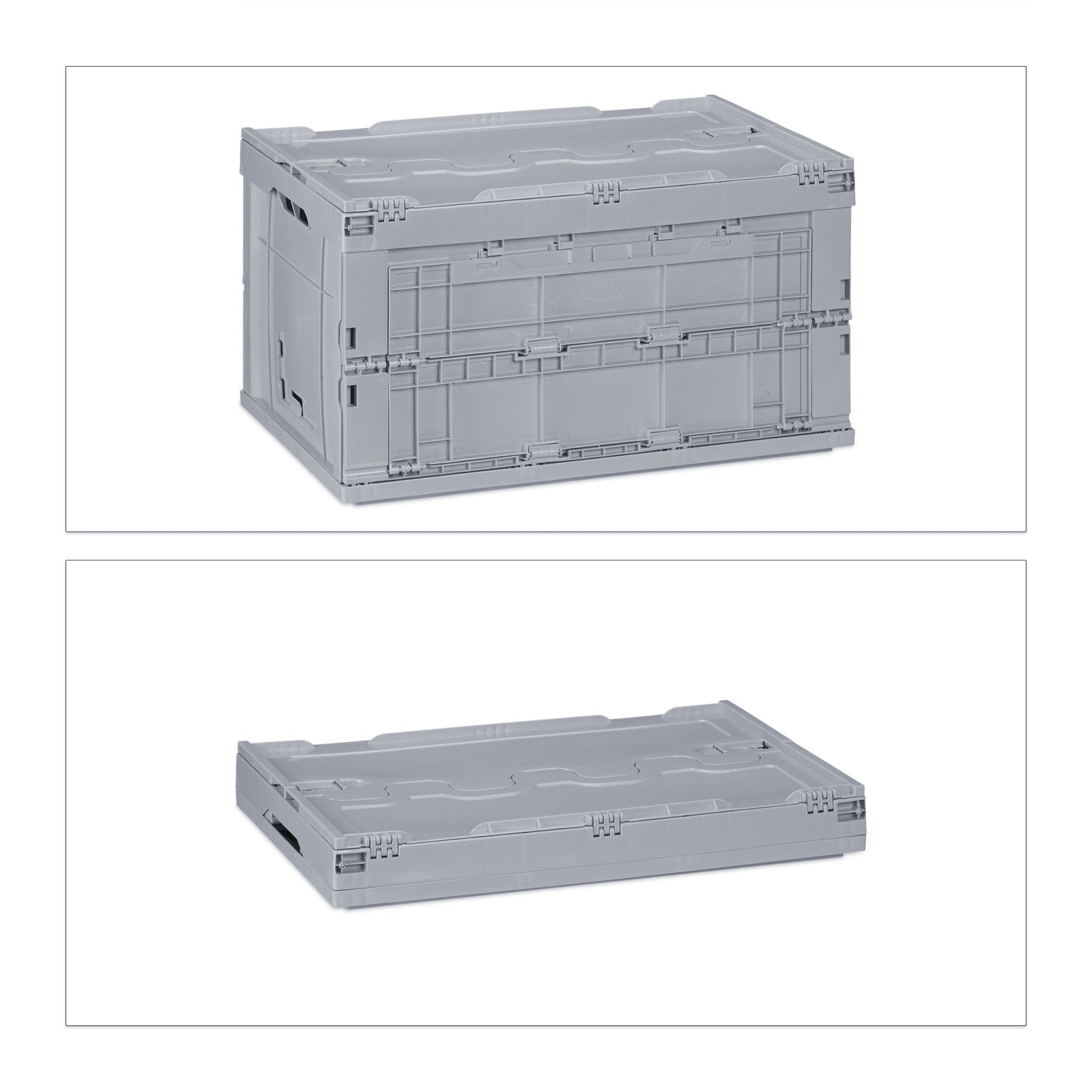Transportbox 60L mit Deckel Grau von Relaxdays