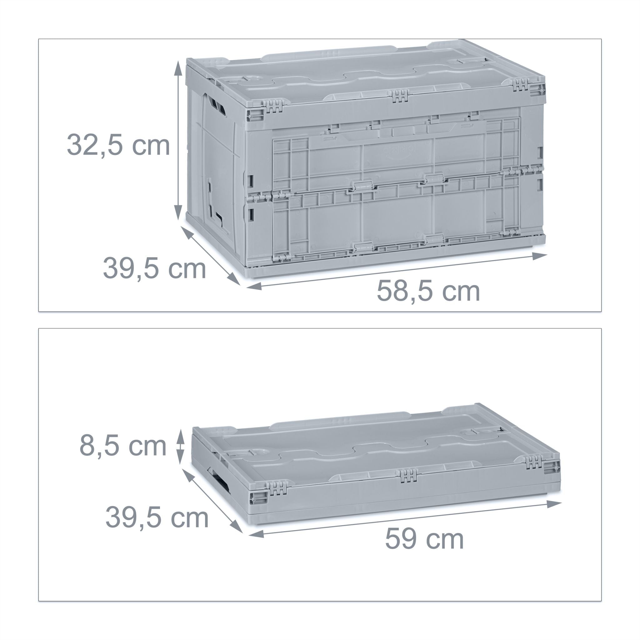 Transportbox 60L mit Deckel Grau von Relaxdays