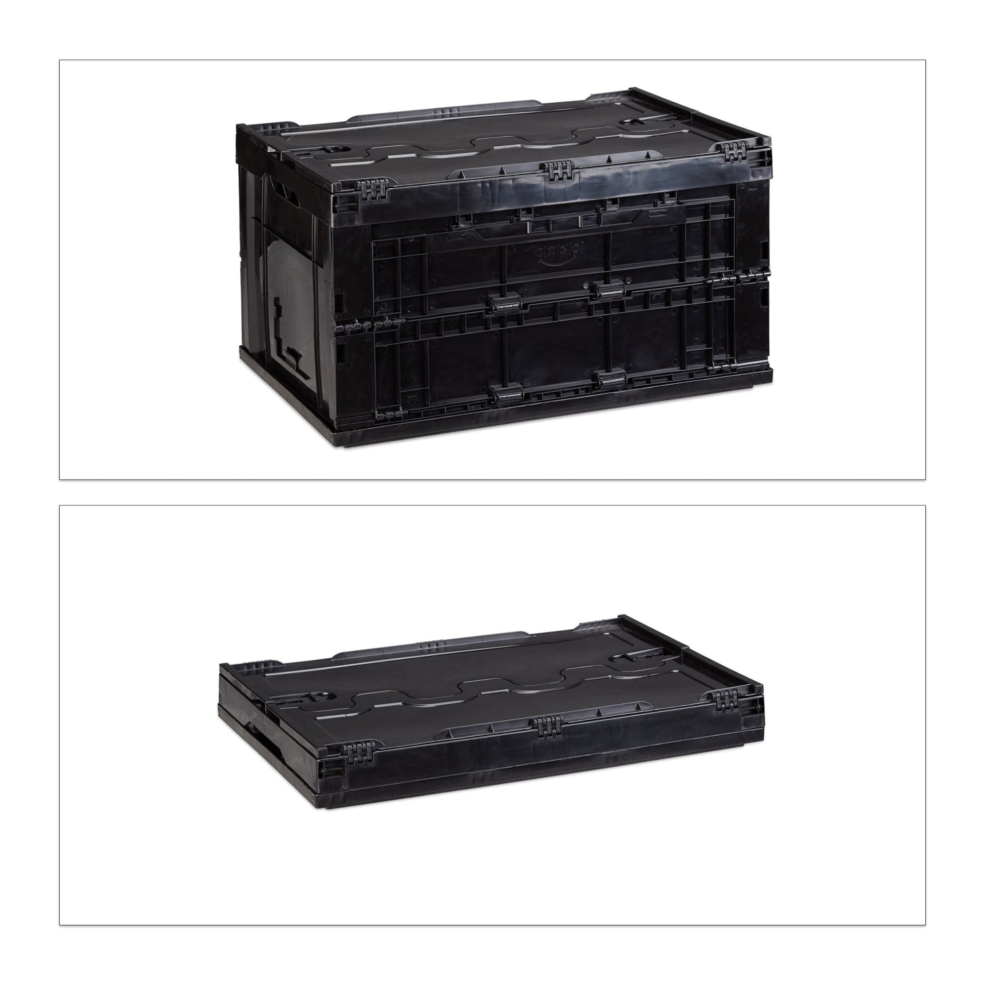 Transportbox 60L mit Deckel Schwarz von Relaxdays