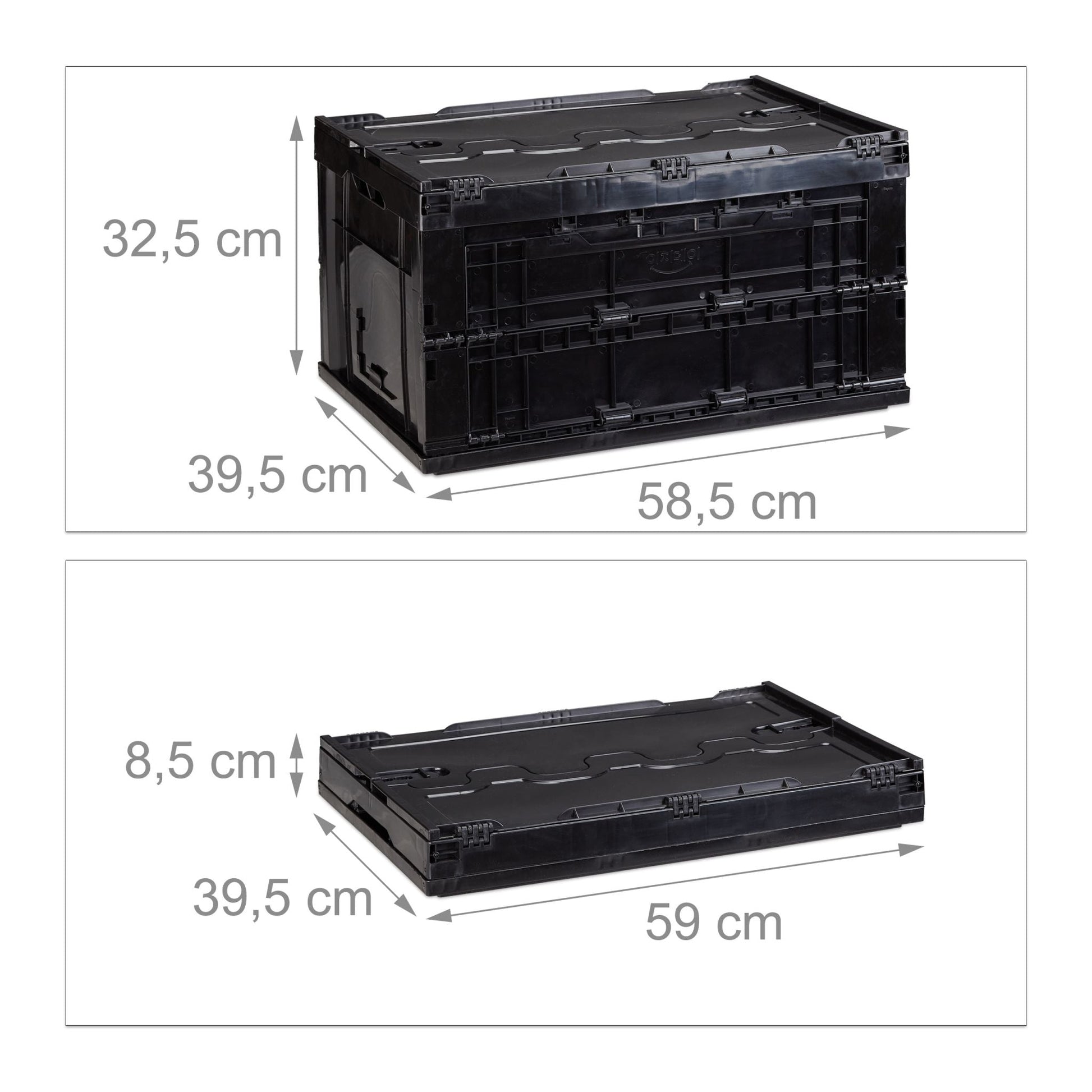 Transportbox 60L mit Deckel Schwarz von Relaxdays