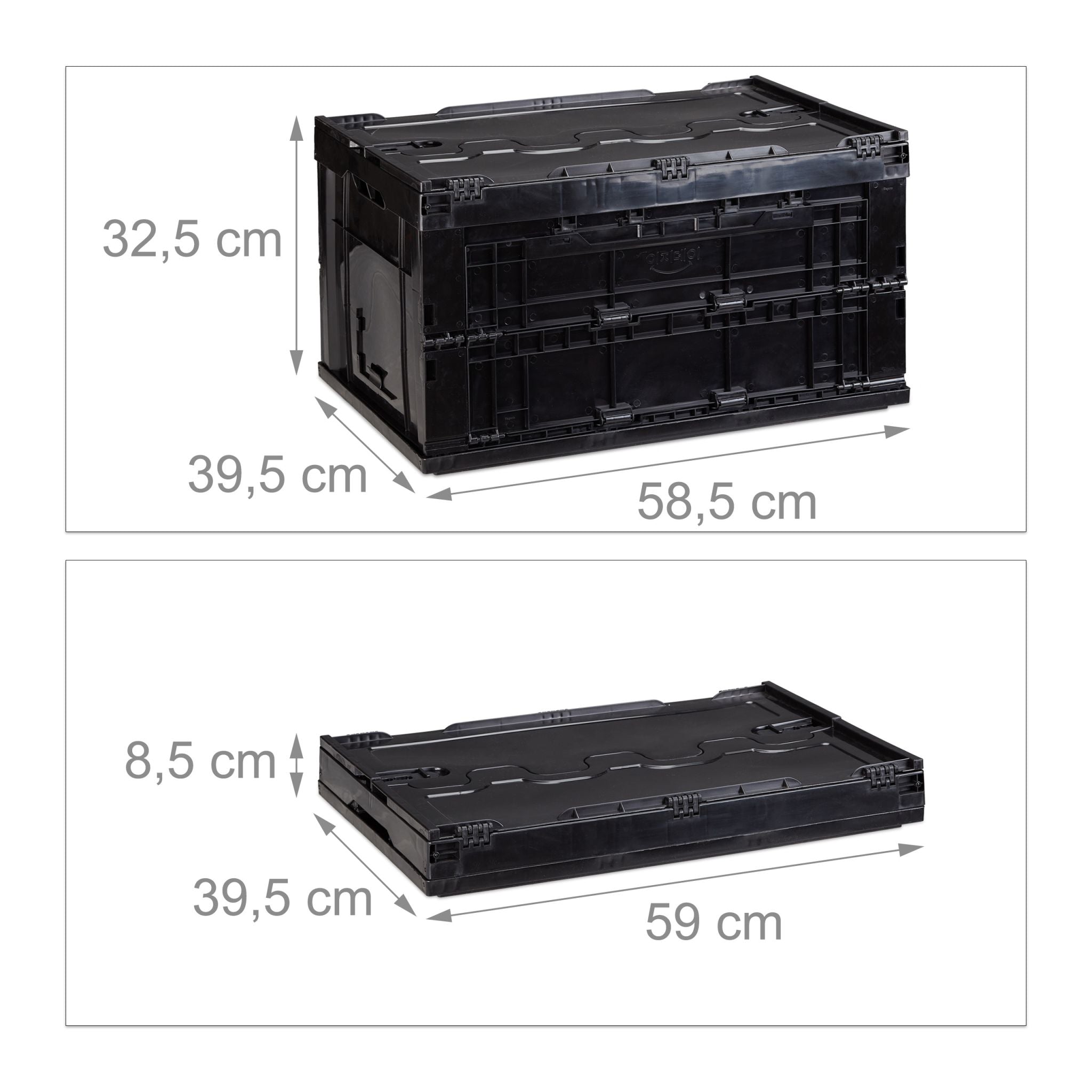 Transportbox 60L mit Deckel Schwarz von Relaxdays