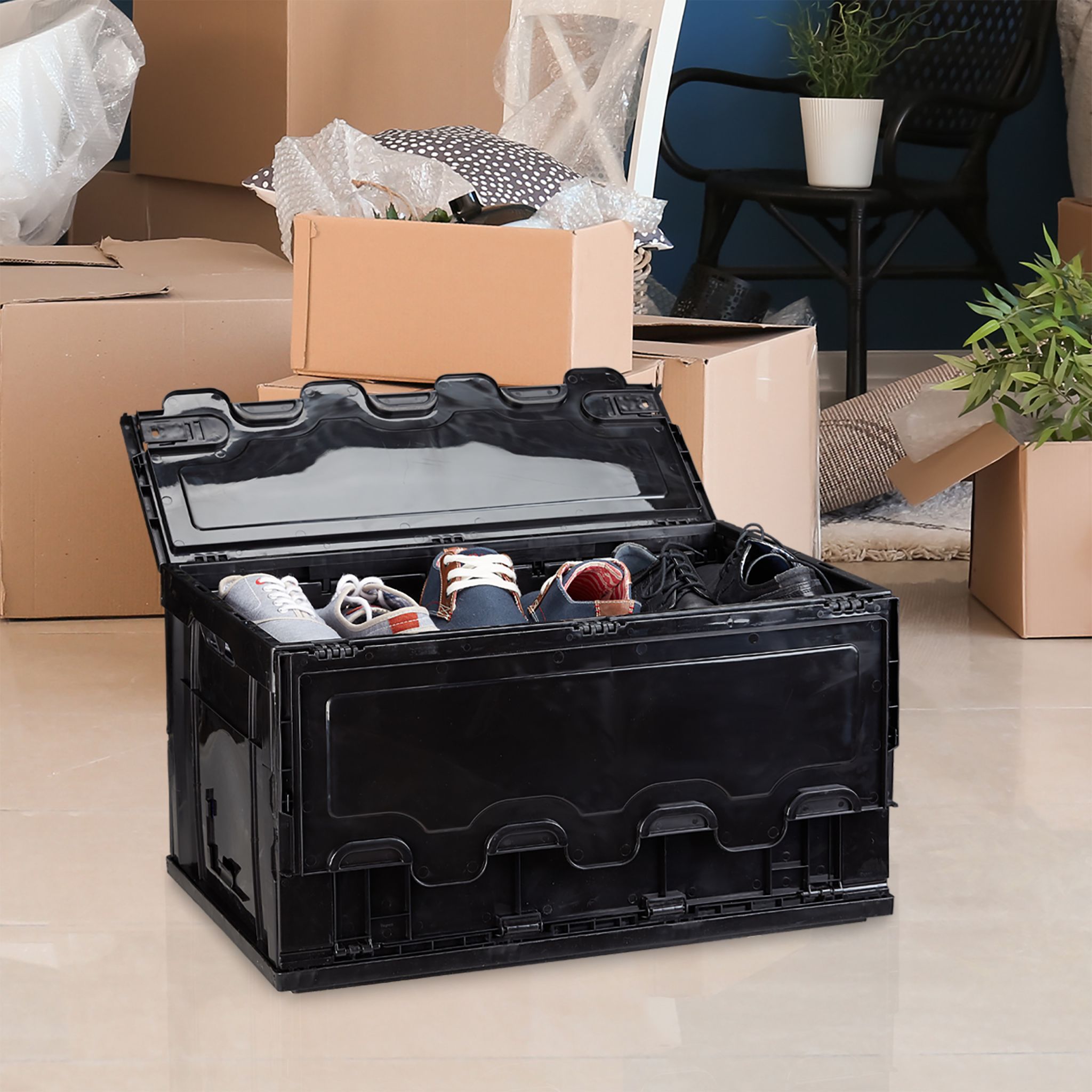 Transportbox 60L mit Deckel Grün von Relaxdays