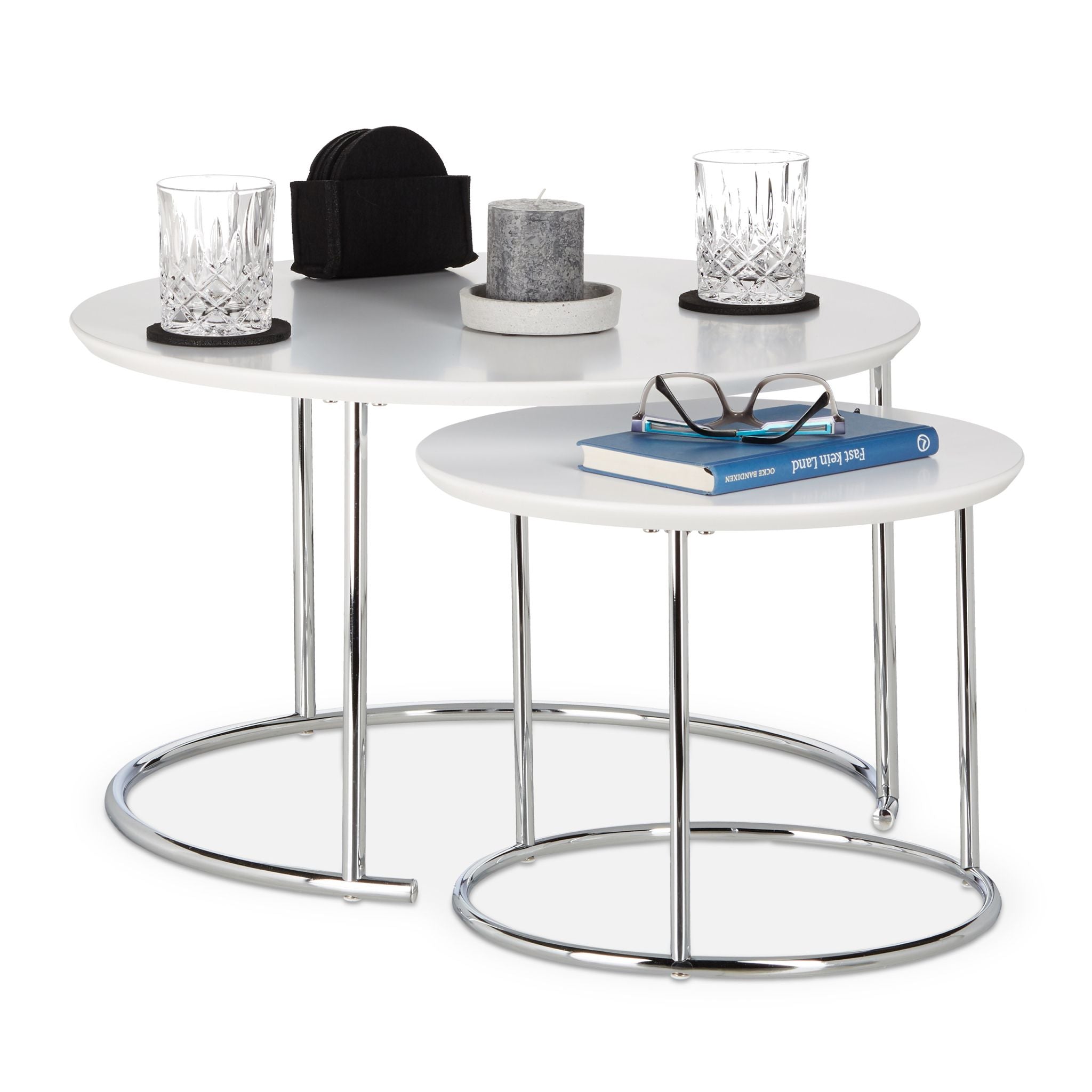 Beistelltisch 2er-Set Satztisch Weiss-Silber von Relaxdays