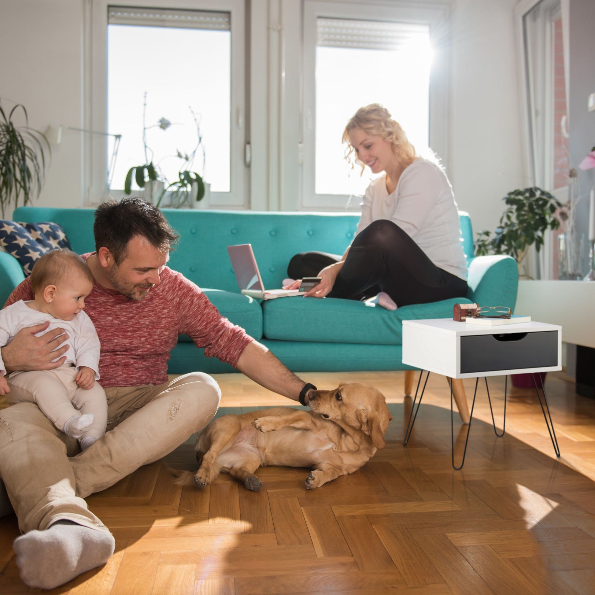 Nachttisch weiss-grau Weiss-Schwarz-Grau von Relaxdays