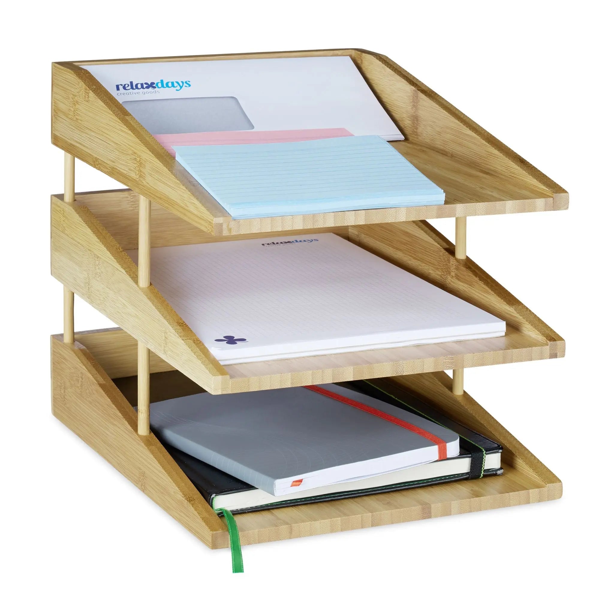 Dokumentenablage Bambus 3 Fächer Hellbraun von Relaxdays
