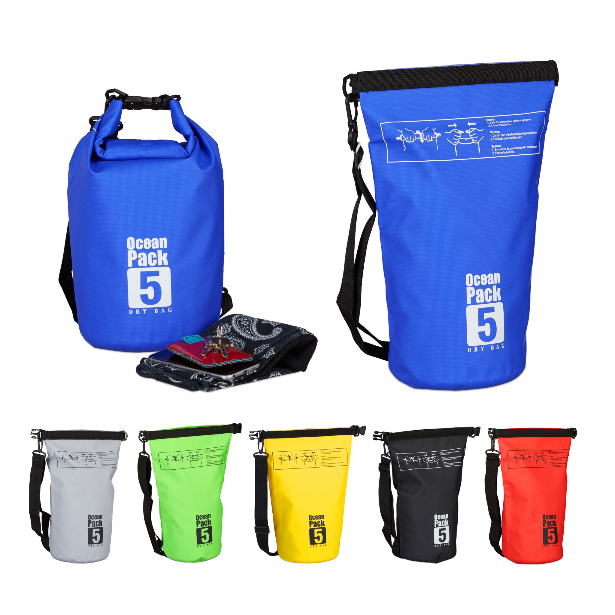 Ocean Pack 5L wasserdicht Weiss-Blau-Schwarz von Relaxdays