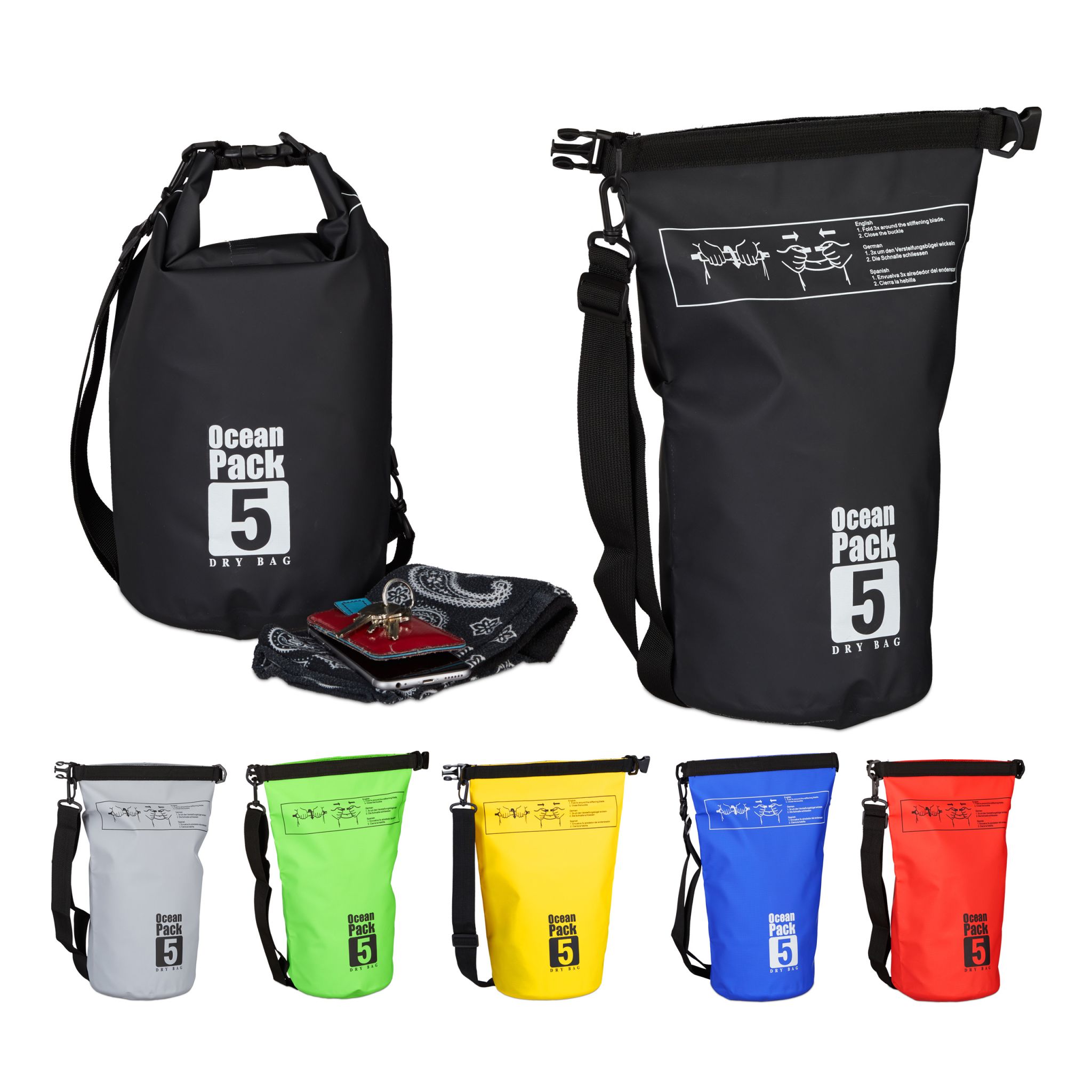 Ocean Pack 5L wasserdicht Weiss-Schwarz von Relaxdays