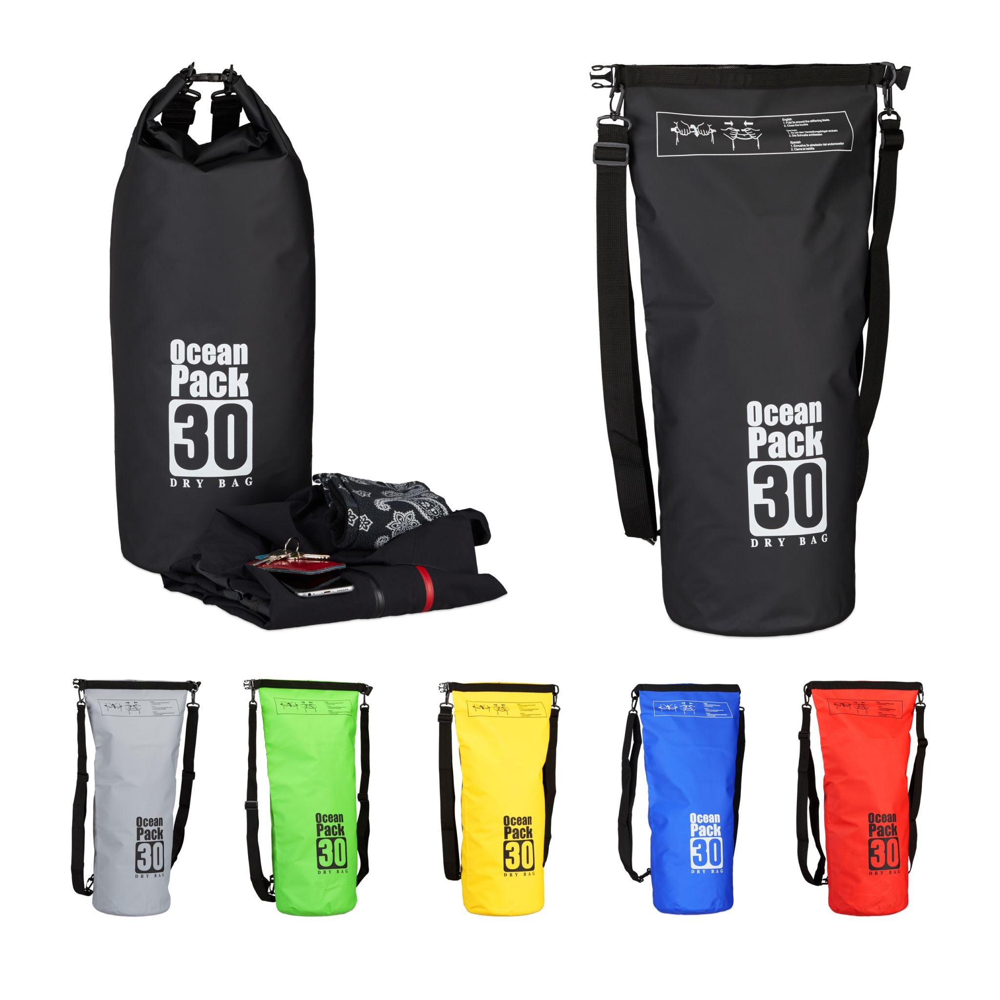Ocean Pack 30L wasserdicht Weiss-Schwarz von Relaxdays
