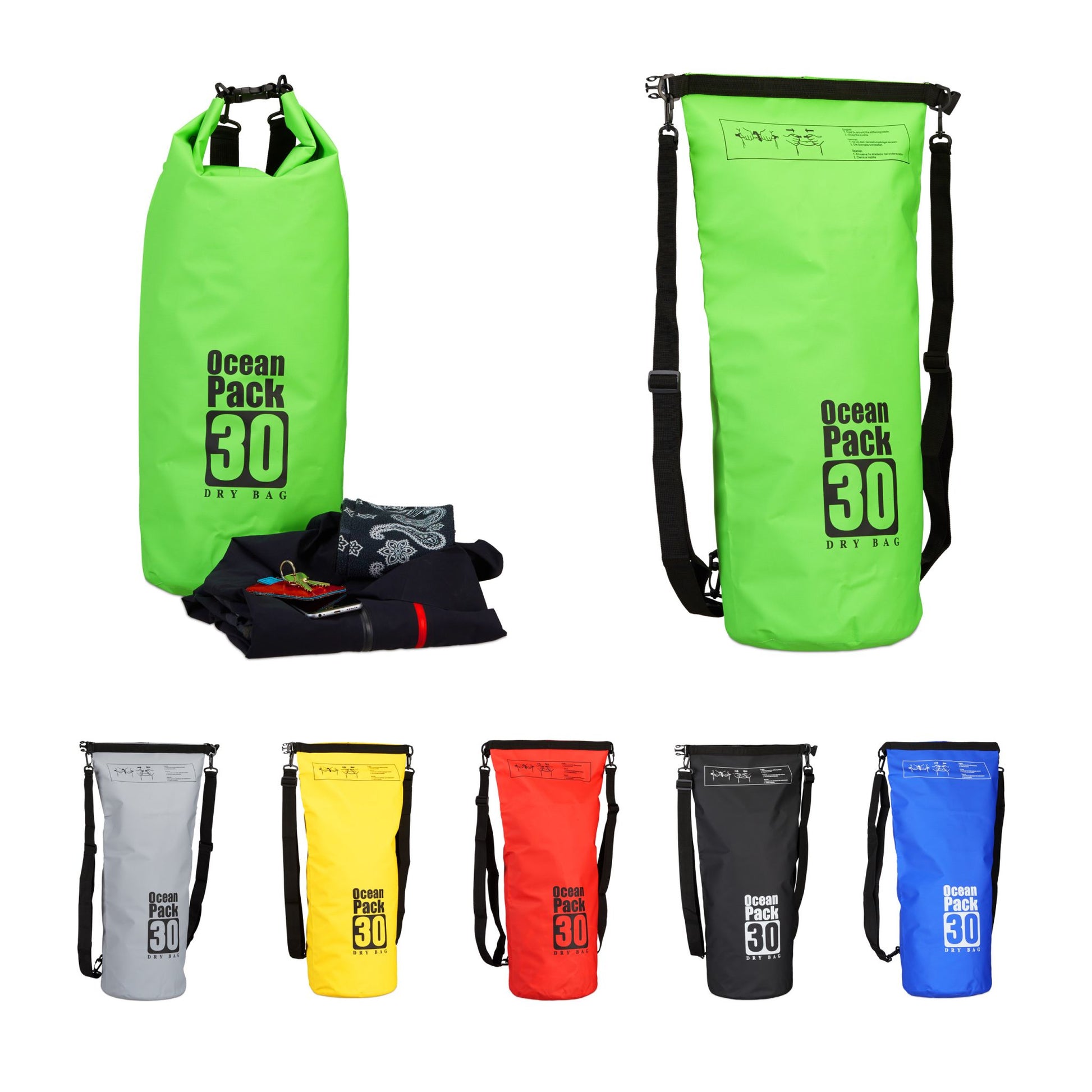 Ocean Pack 30L wasserdicht Grün-Schwarz von Relaxdays