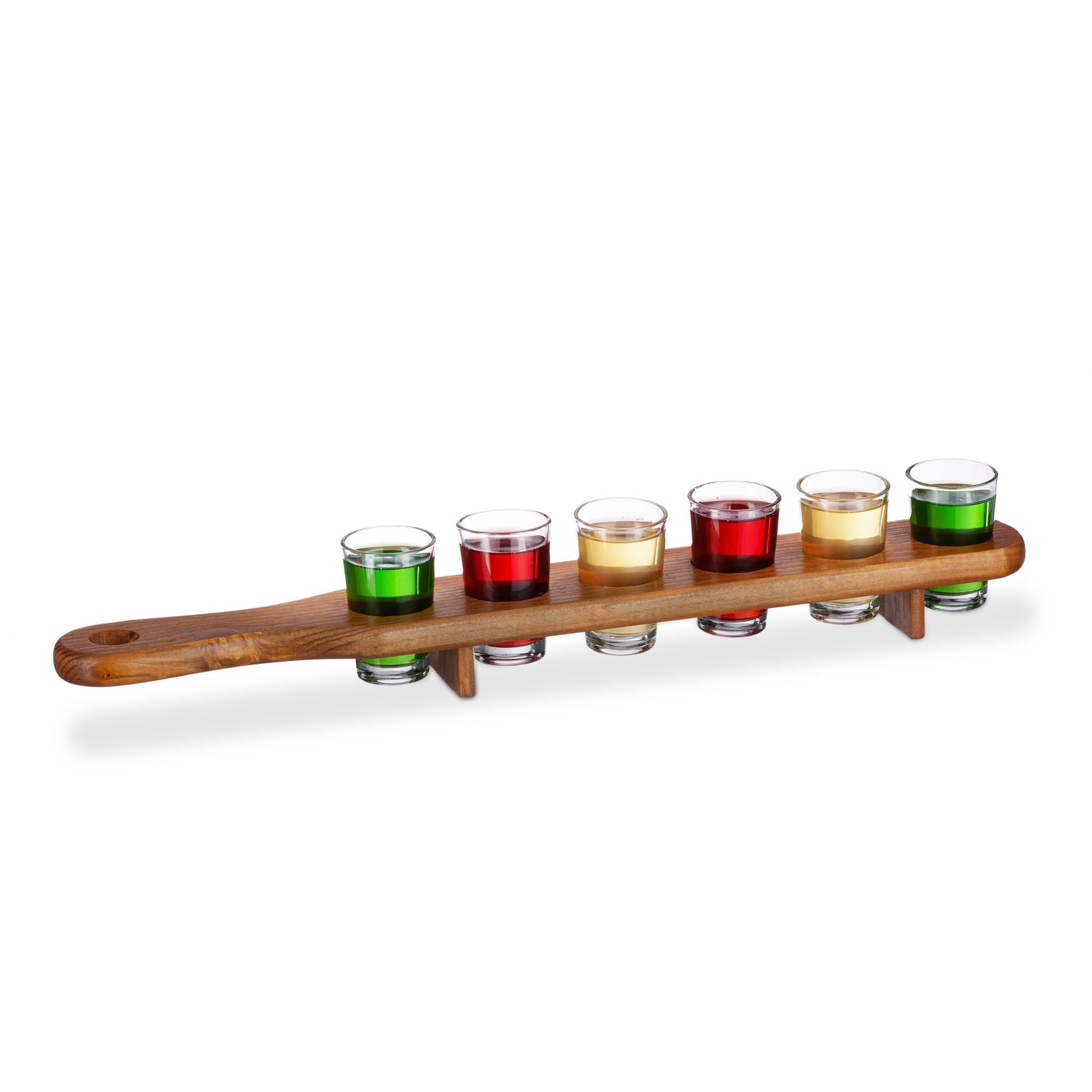 Schnapsbrett Holz mit 6 Gläsern Braun-Transparent von Relaxdays