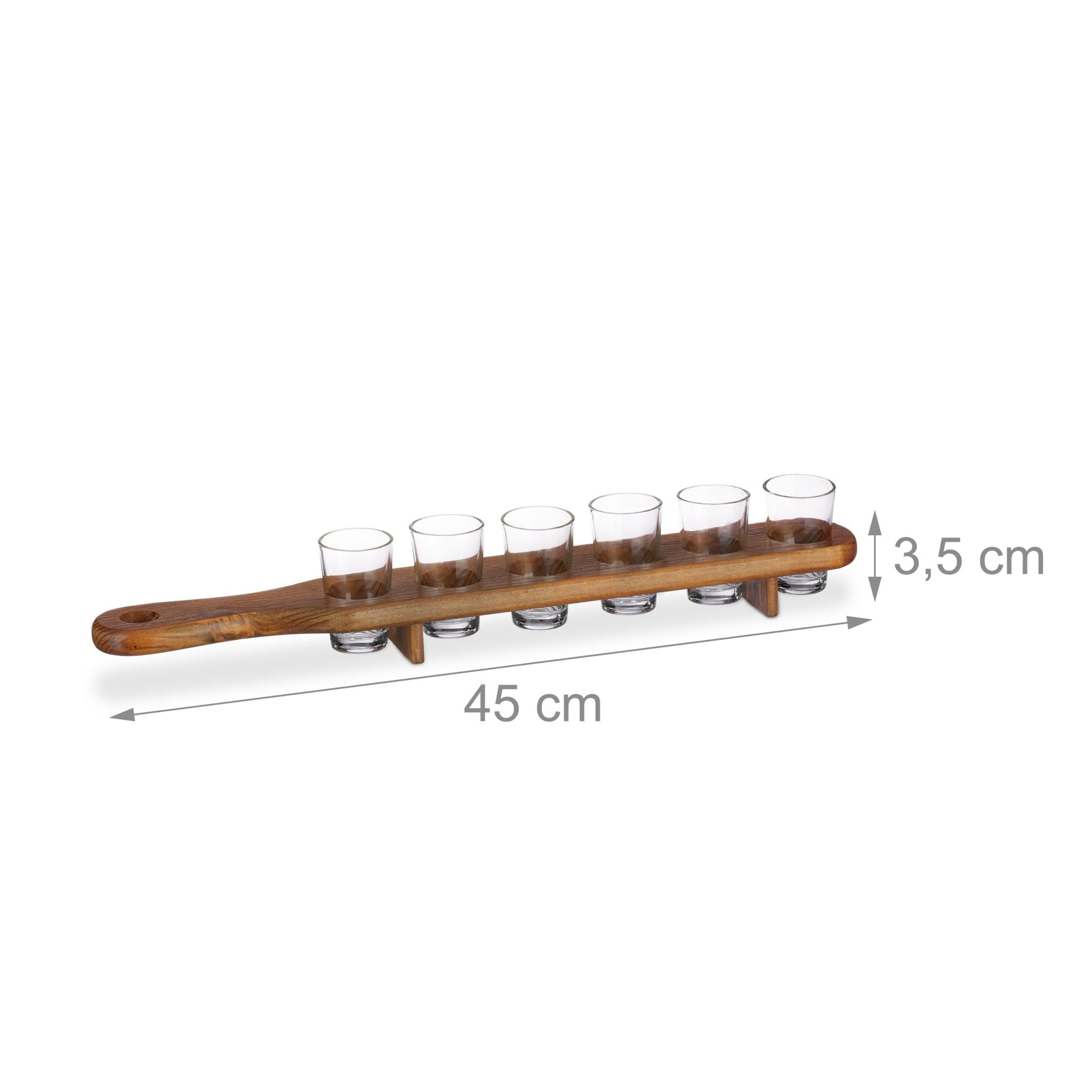 Schnapsbrett Holz mit 6 Gläsern Braun-Transparent von Relaxdays