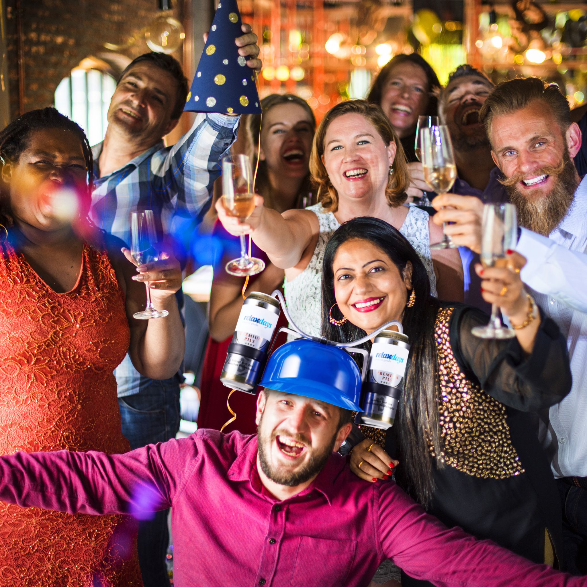 Party Trinkhelm Blau-Schwarz-Transparent von Relaxdays