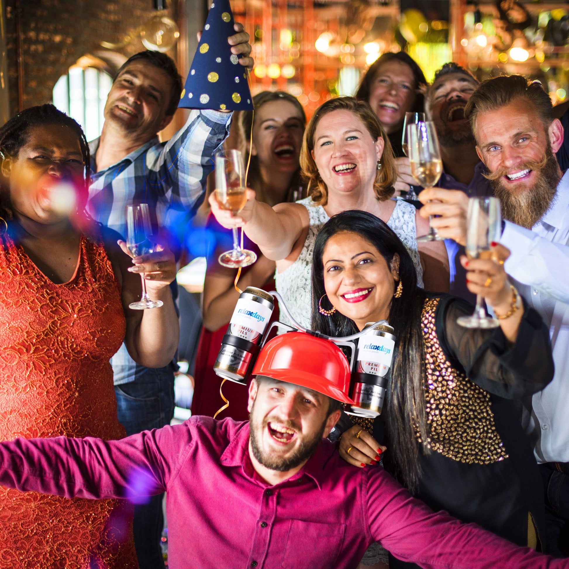 Party Trinkhelm Rot-Schwarz-Transparent von Relaxdays