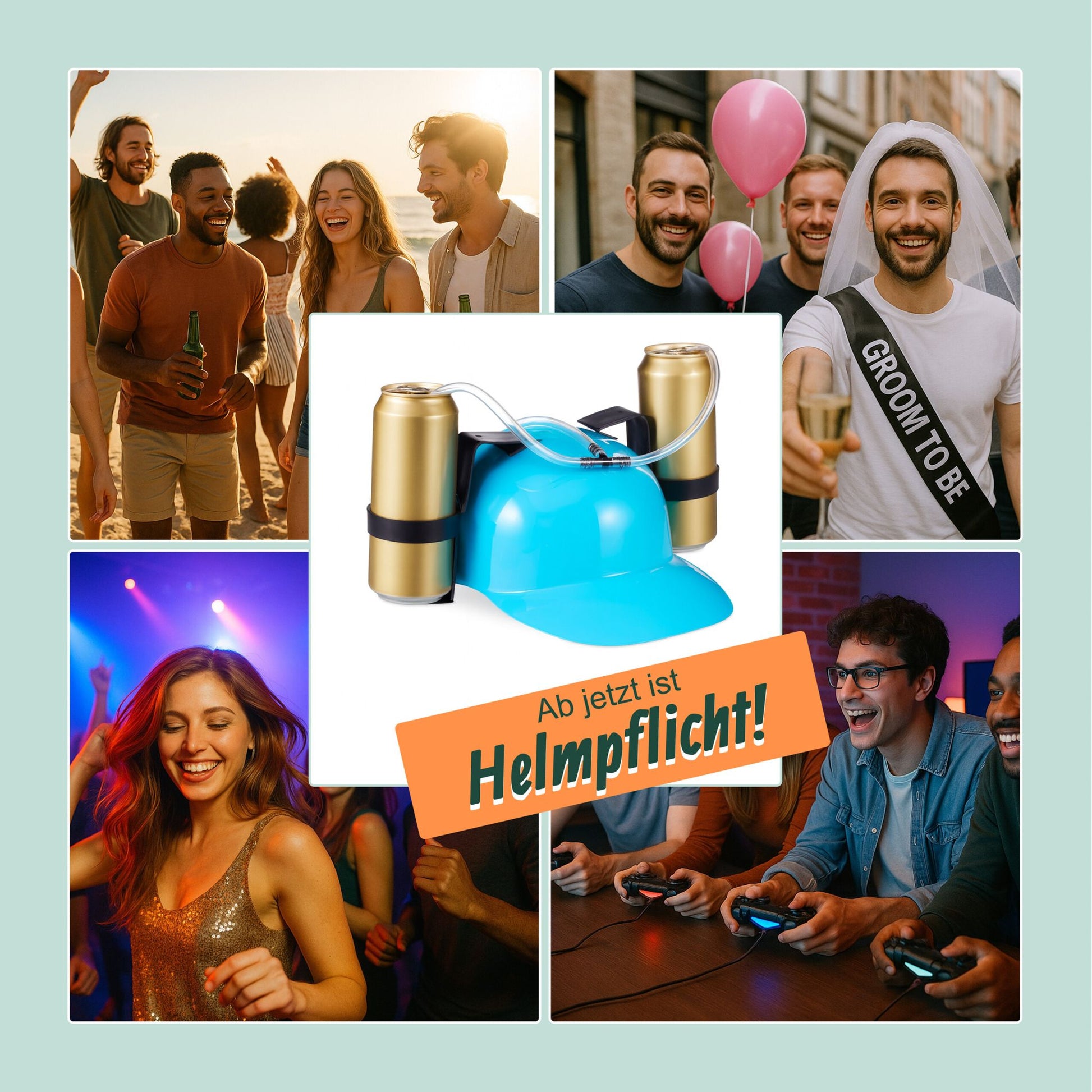 Party Trinkhelm Hellblau-Schwarz-Transparent von Relaxdays