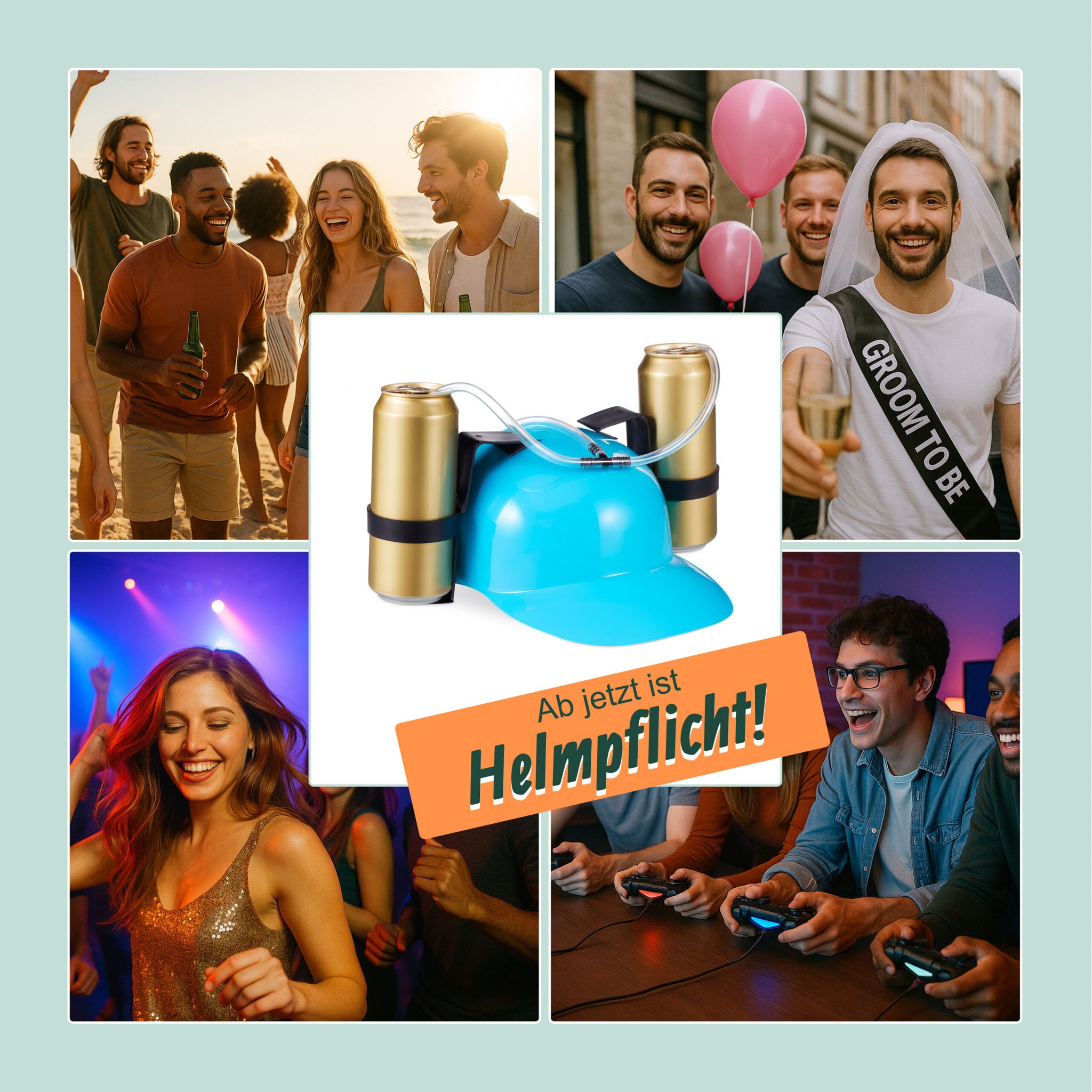 Party Trinkhelm Hellblau-Schwarz-Transparent von Relaxdays