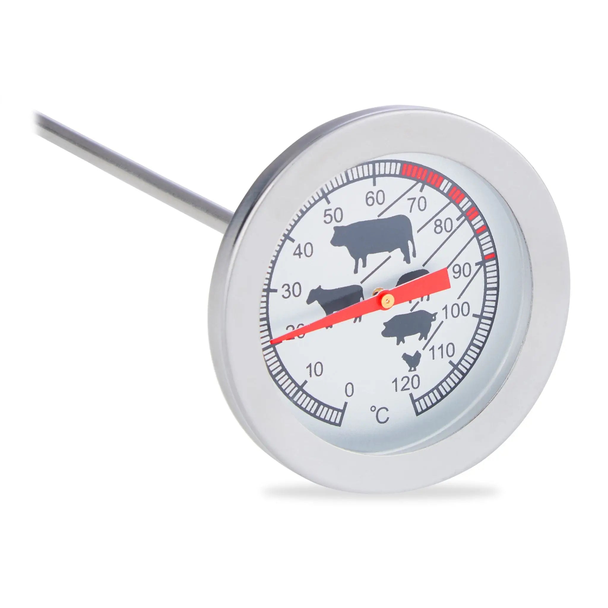 Analoges Edelstahl Einstichthermometer Dunkelgrün-Rot-Silber von Relaxdays