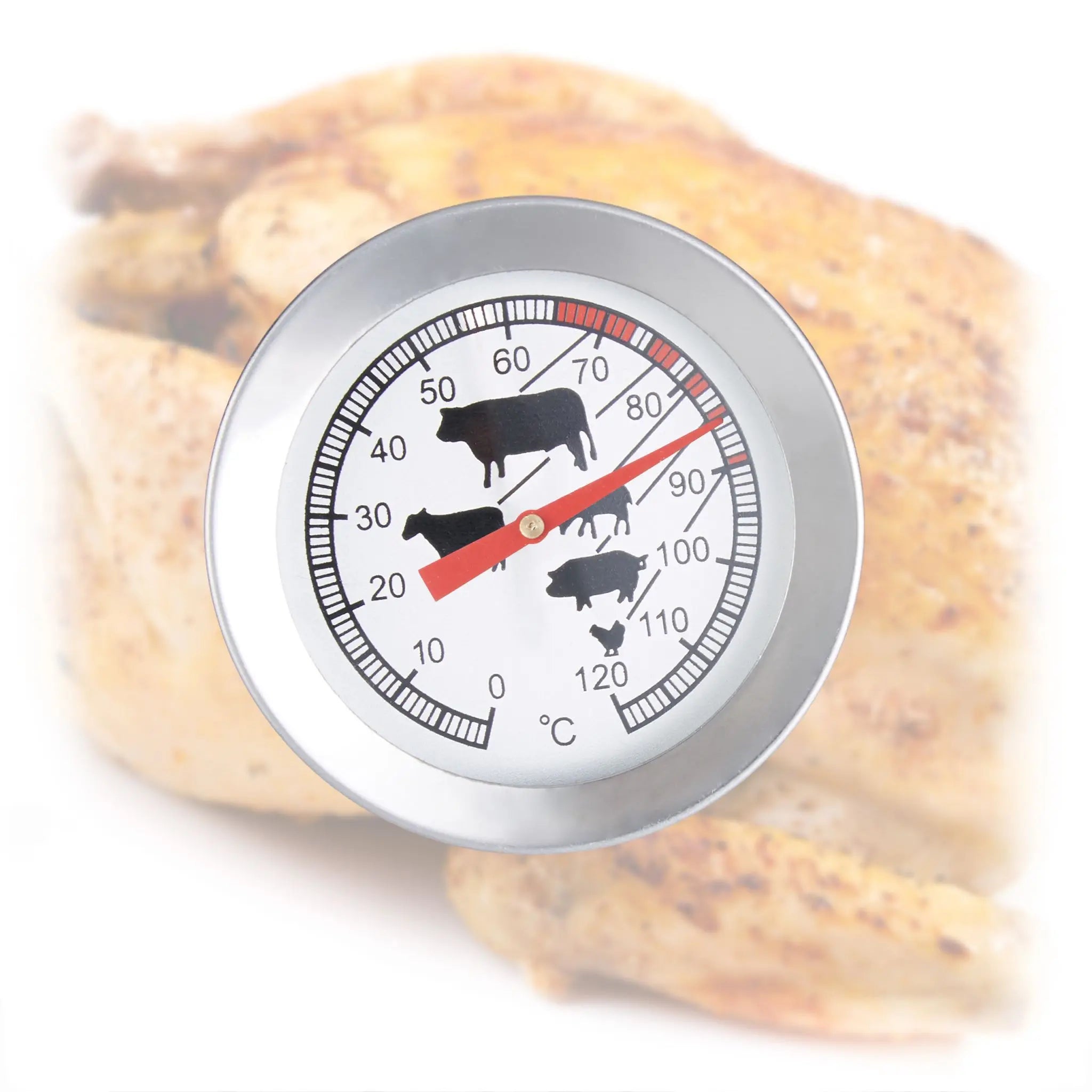 Analoges Edelstahl Einstichthermometer Dunkelgrün-Rot-Silber von Relaxdays