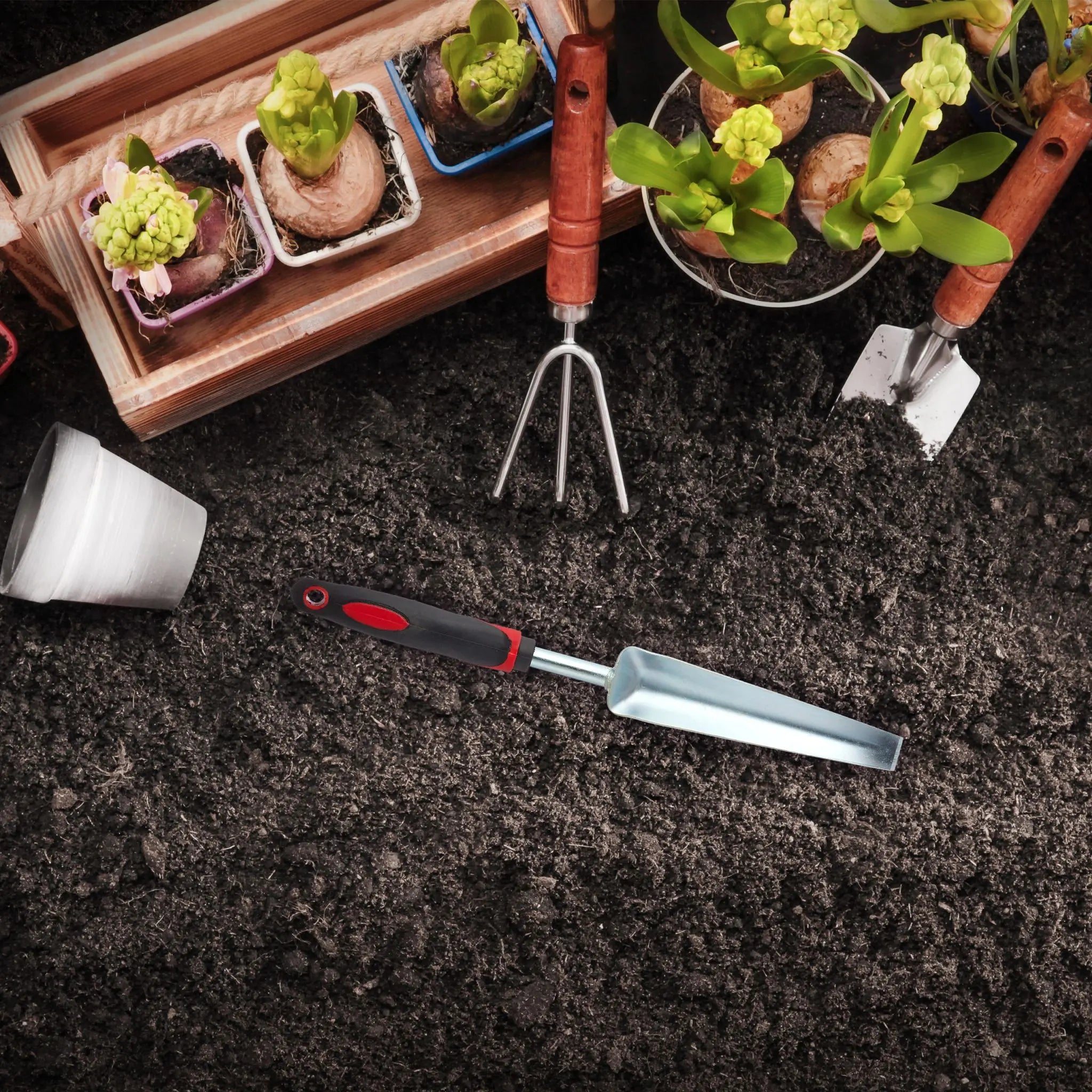 Unkrautstecher Garten Rot-Schwarz-Silber von Relaxdays
