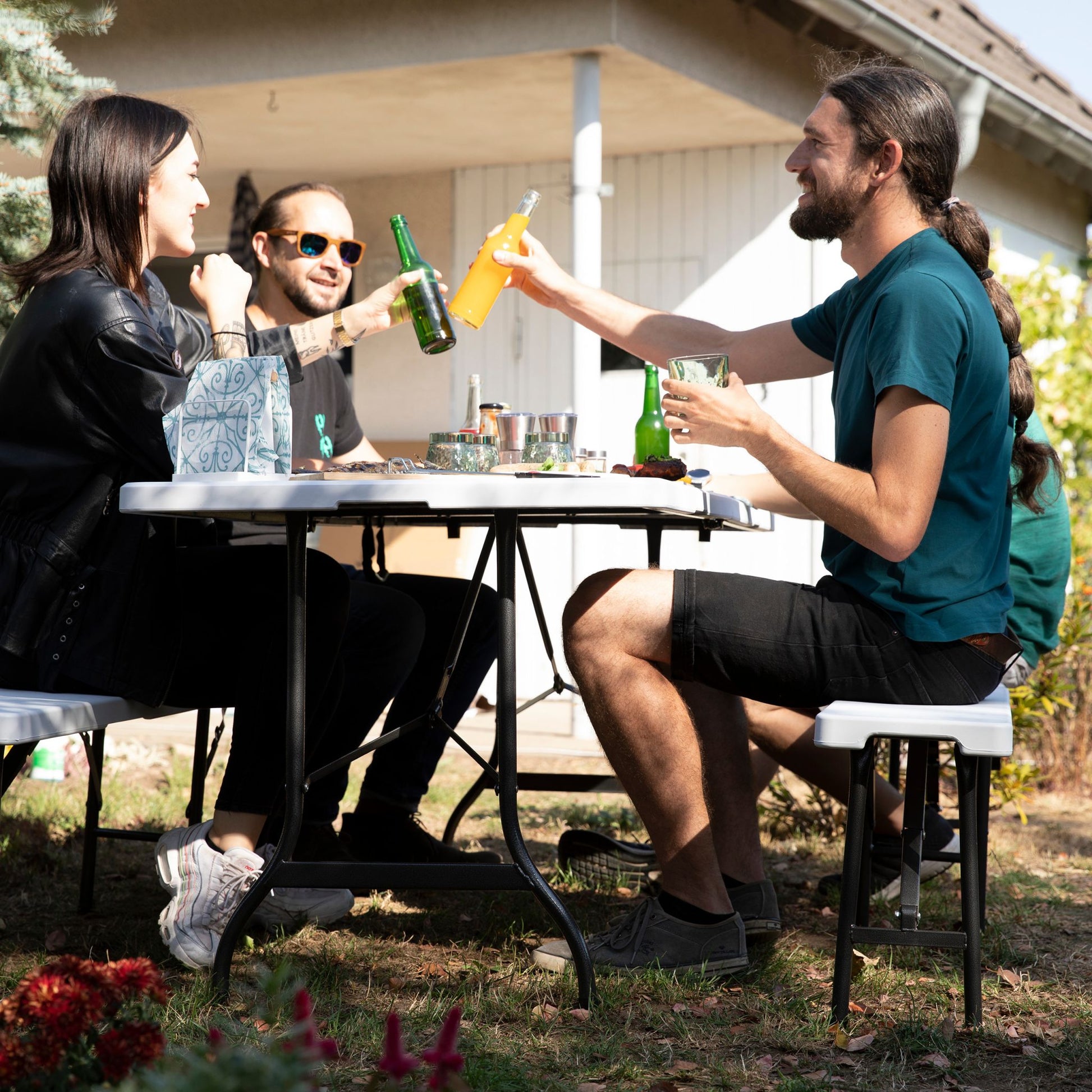 Bierzeltgarnitur klappbar weiss Weiss-Schwarz von Relaxdays
