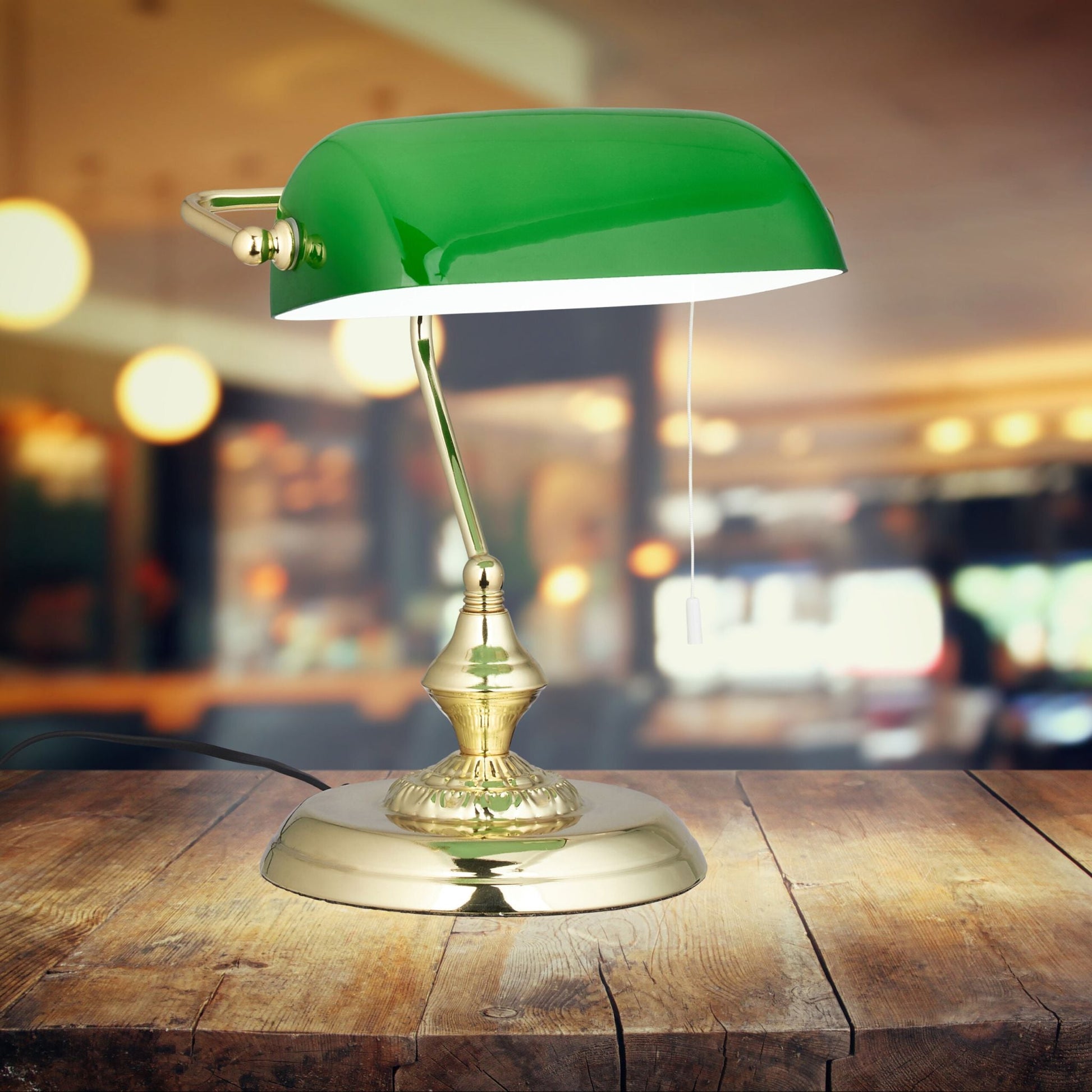 Bankerlampe mit Zugschalter Gold-Grün-Schwarz von Relaxdays