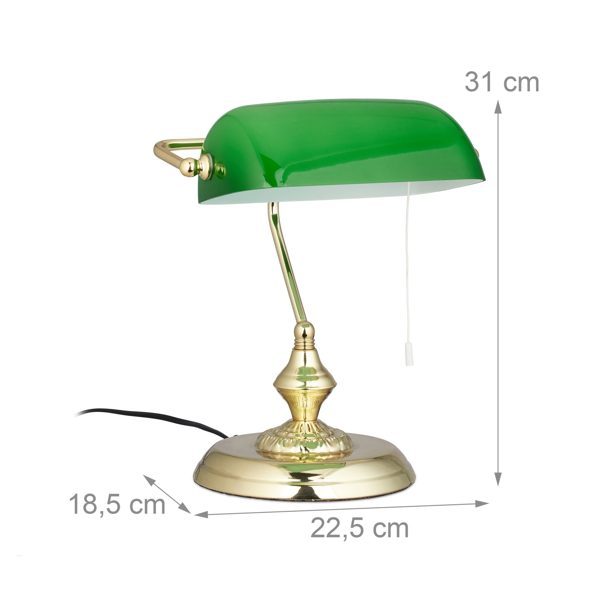 Bankerlampe mit Zugschalter Gold-Grün-Schwarz von Relaxdays