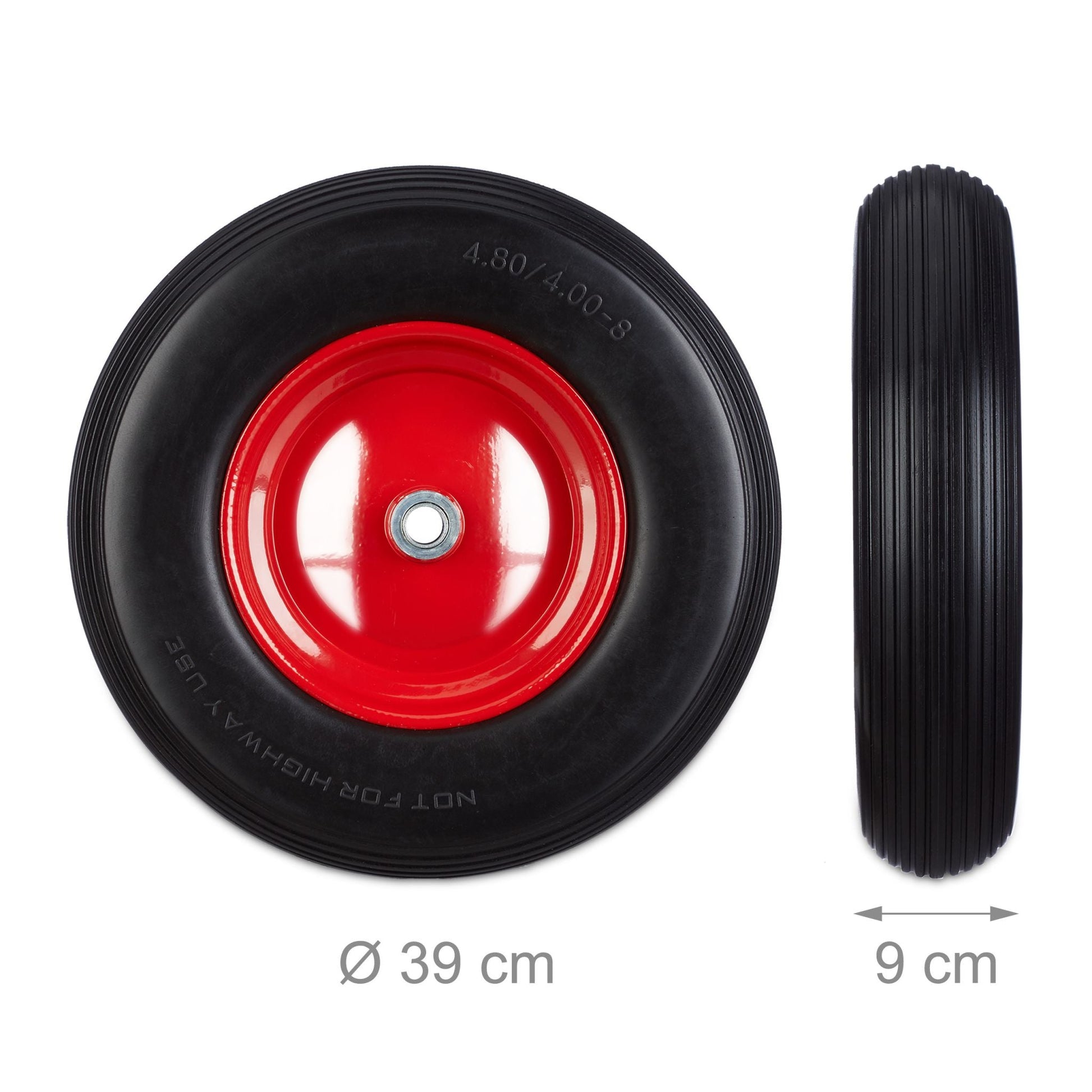 Schubkarrenrad 4.80 4.00-8 Vollgummi Rot-Schwarz von Relaxdays