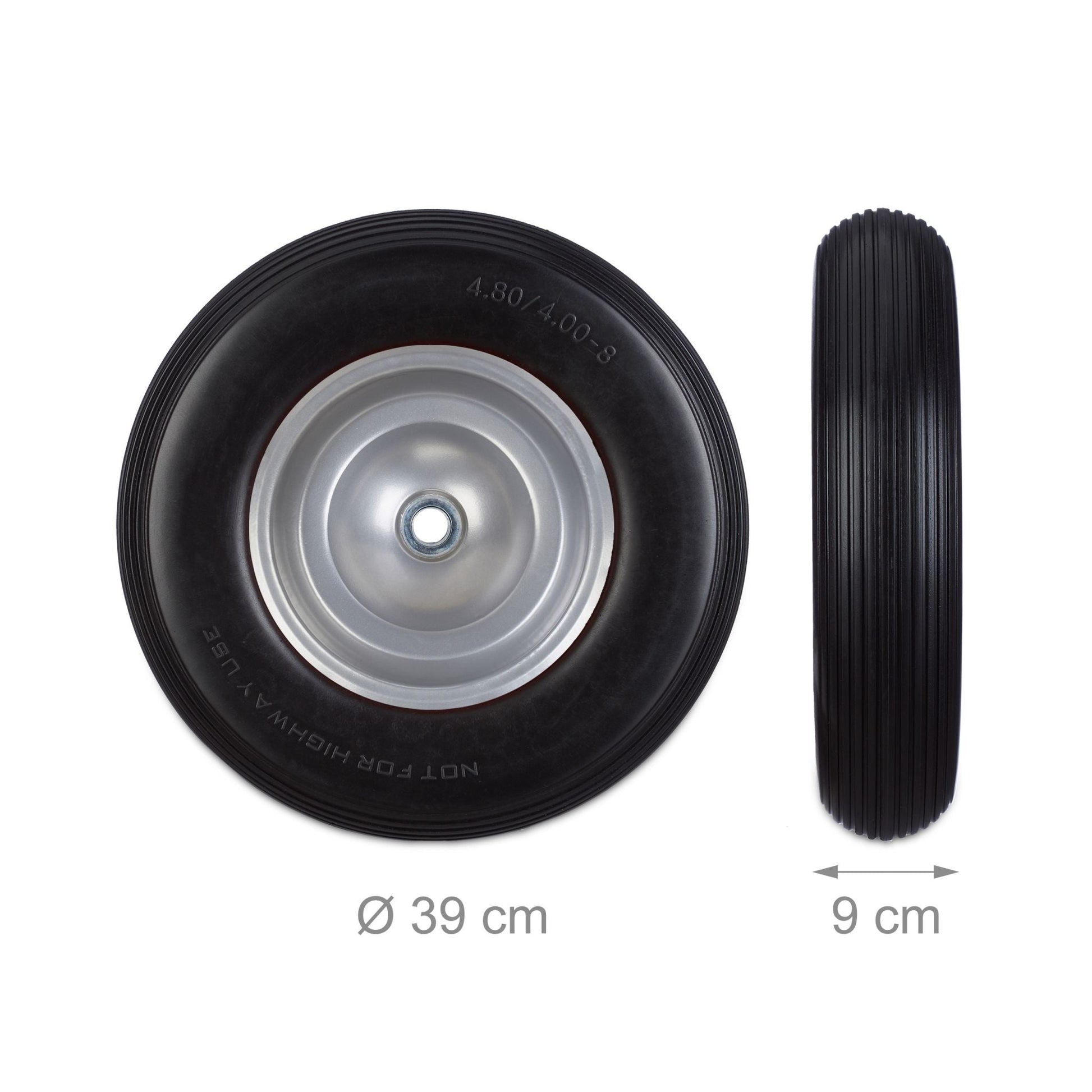 Schubkarrenrad 4.80 4.00-8 Vollgummi Schwarz-Grau von Relaxdays