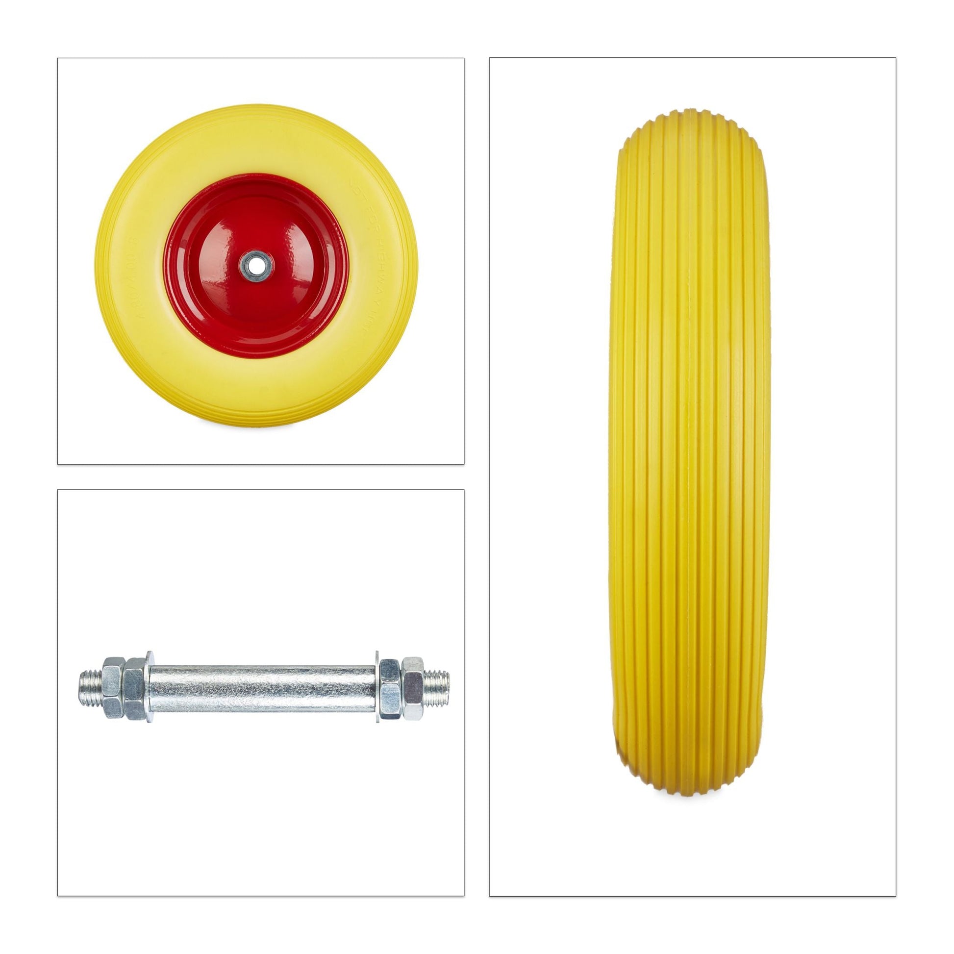 Schubkarrenrad Vollgummi mit Achse Gelb-Rot von Relaxdays