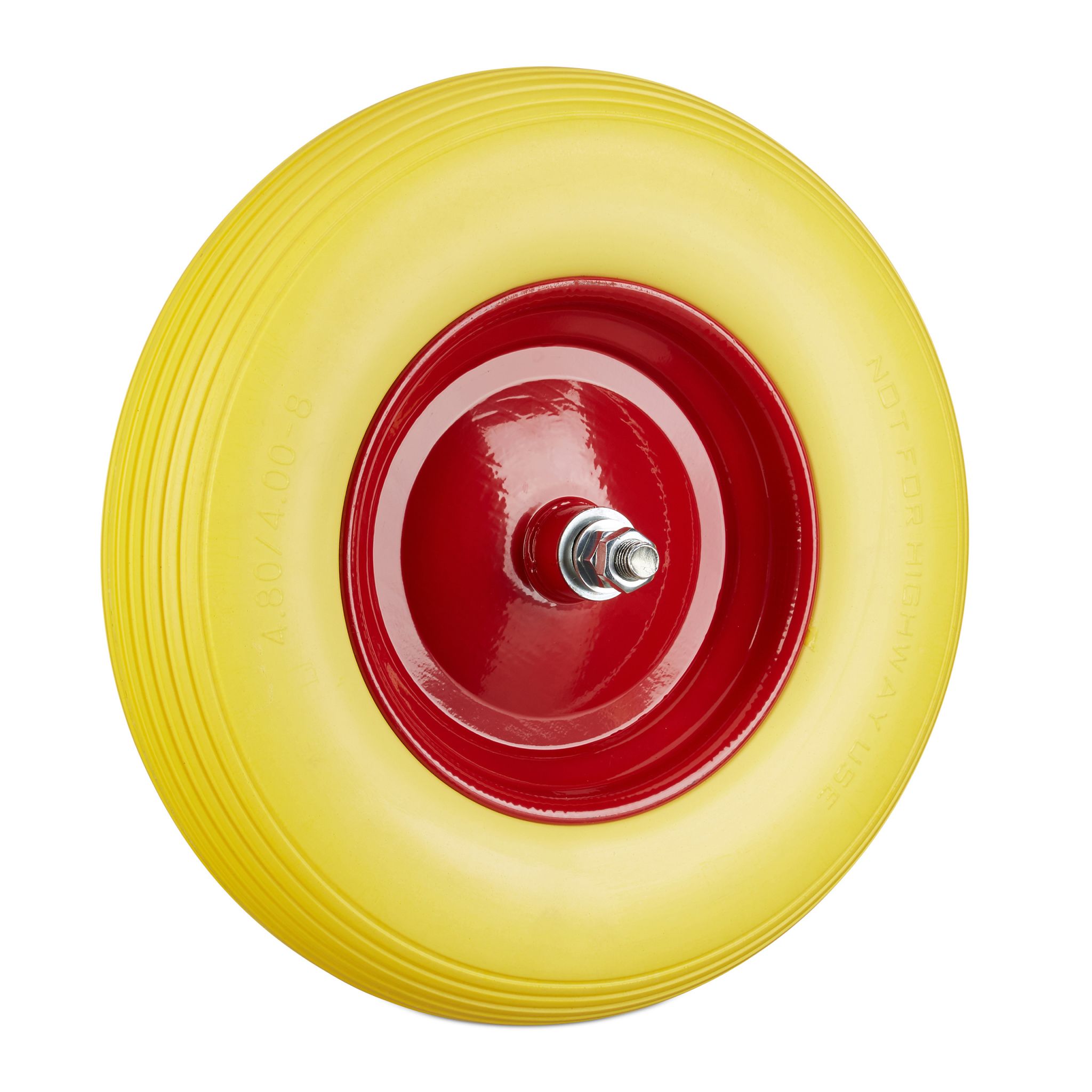 Schubkarrenrad Vollgummi mit Achse Gelb-Rot von Relaxdays