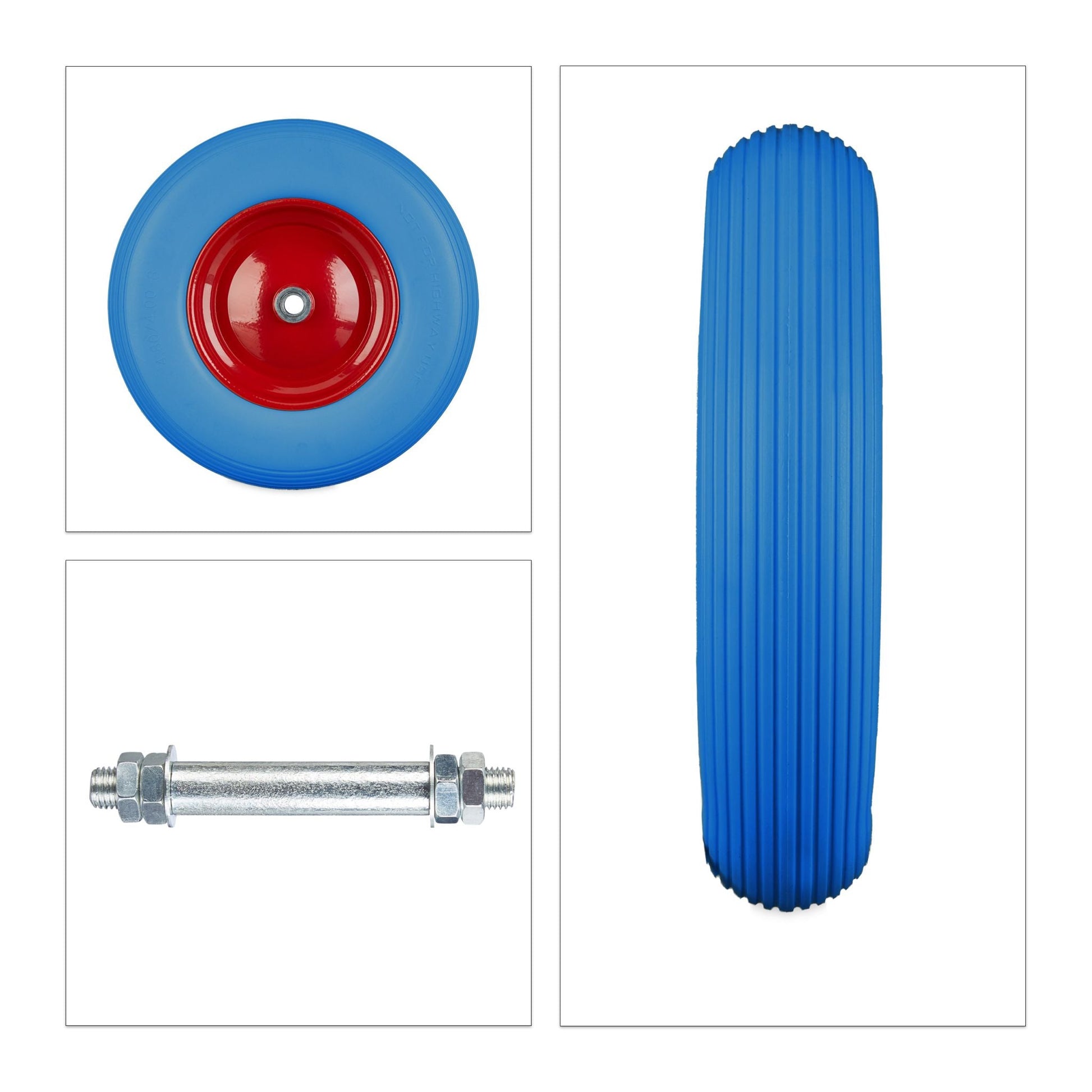 Schubkarrenrad Vollgummi mit Achse Blau-Rot von Relaxdays